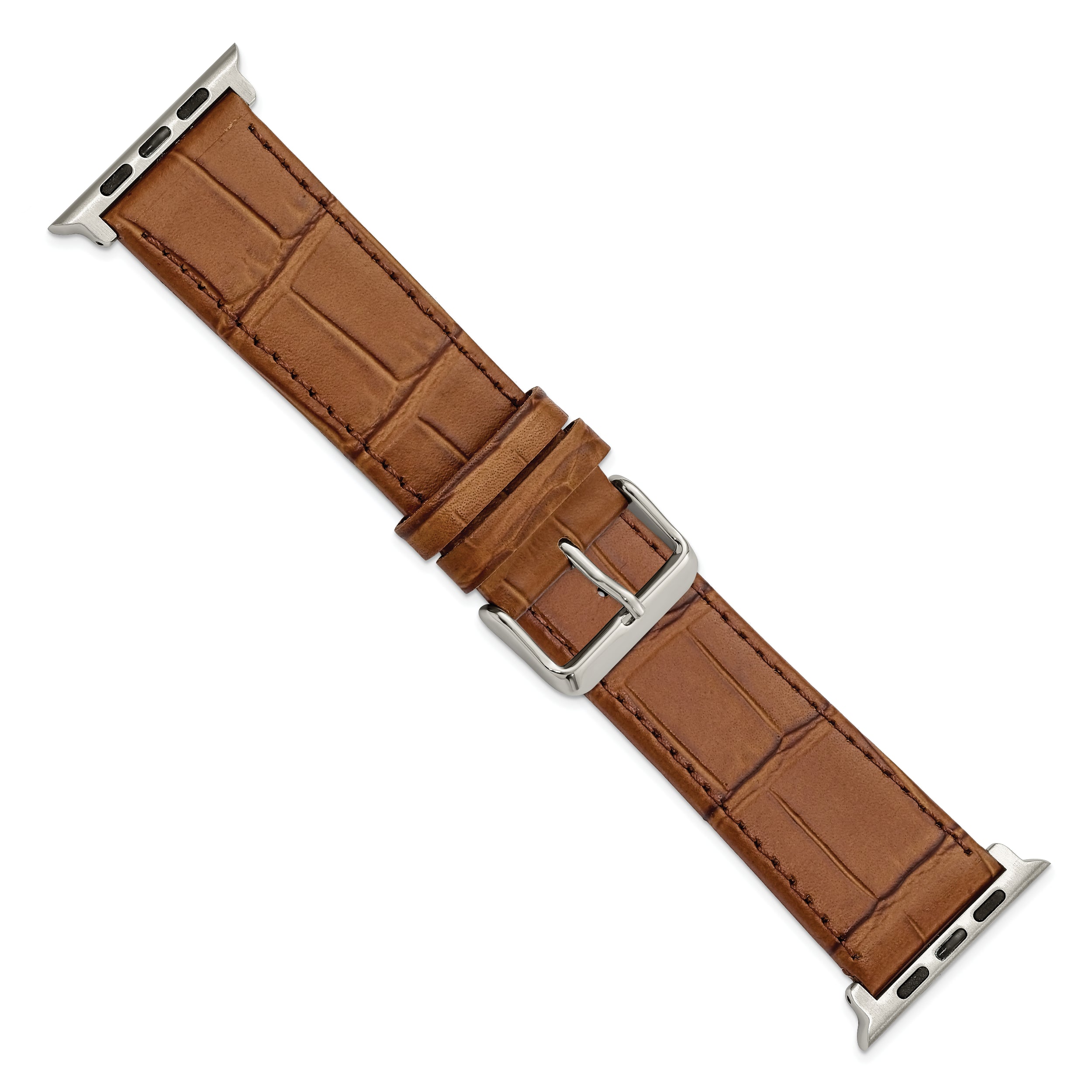 for Apple 42/44mm Smart Watch Brown Gator Grain Calfskin Leather with Stainless Steel Adapters and Buckle 7.5 inch Watch Band