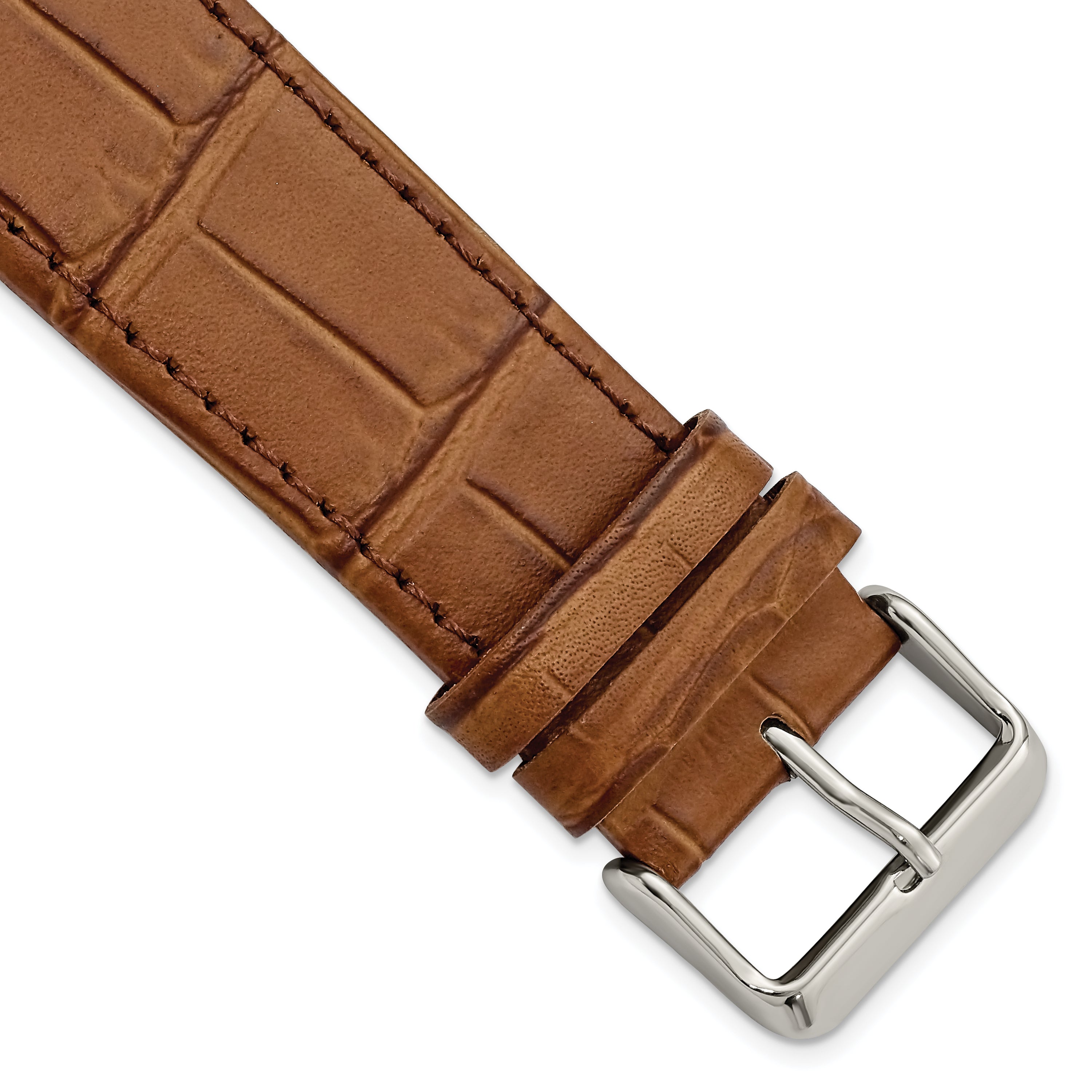for Apple 42/44mm Smart Watch Brown Gator Grain Calfskin Leather with Stainless Steel Adapters and Buckle 7.5 inch Watch Band