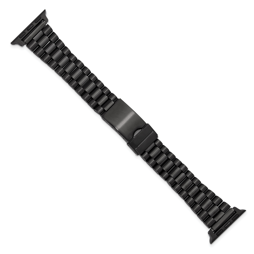 for Apple 38/40/41mm Smart Watch Long President-Style Black IP-plated Stainless Steel 7.4 inch Watch Band with Stainless Steel Adapters