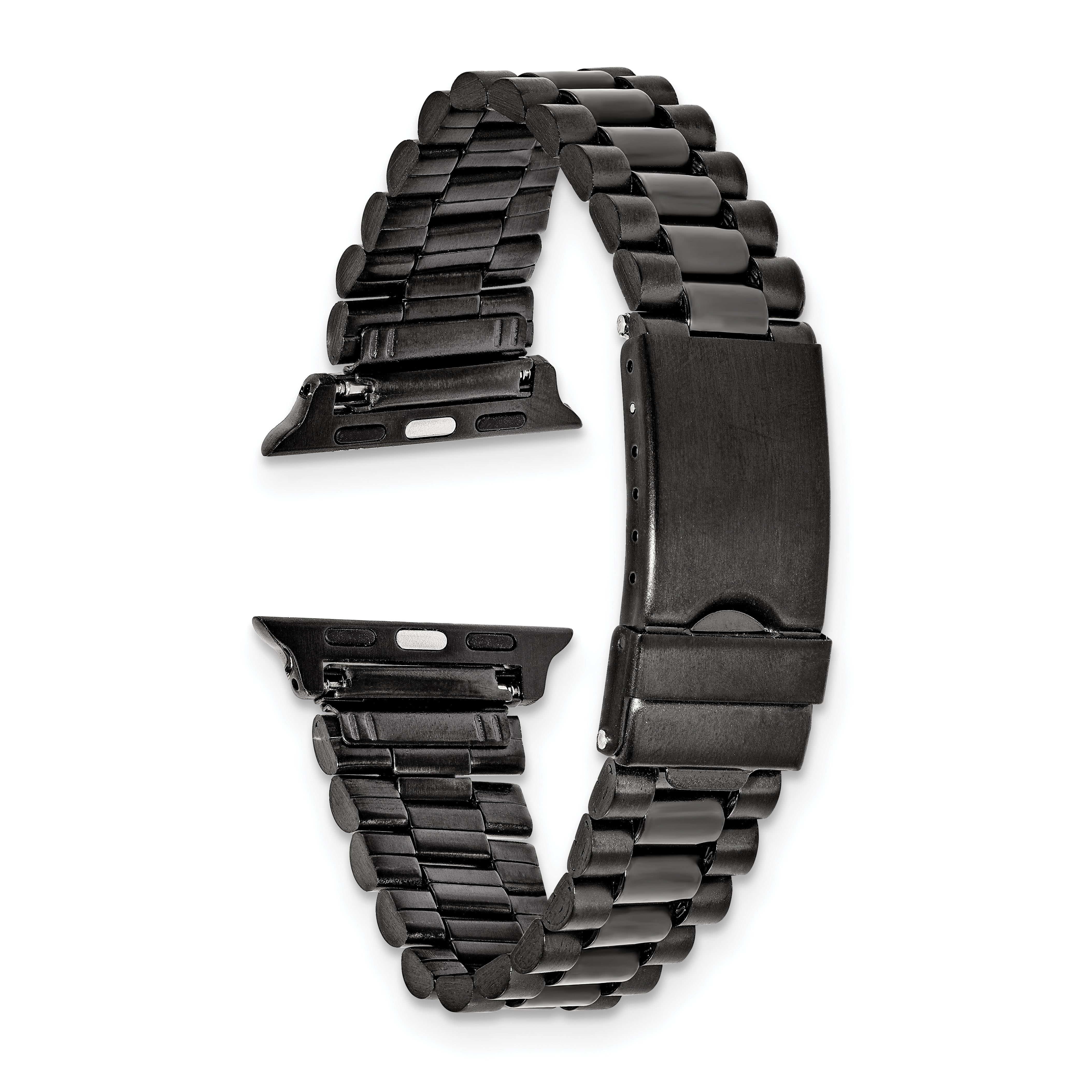 for Apple 38/40/41mm Smart Watch Long President-Style Black IP-plated Stainless Steel 7.4 inch Watch Band with Stainless Steel Adapters