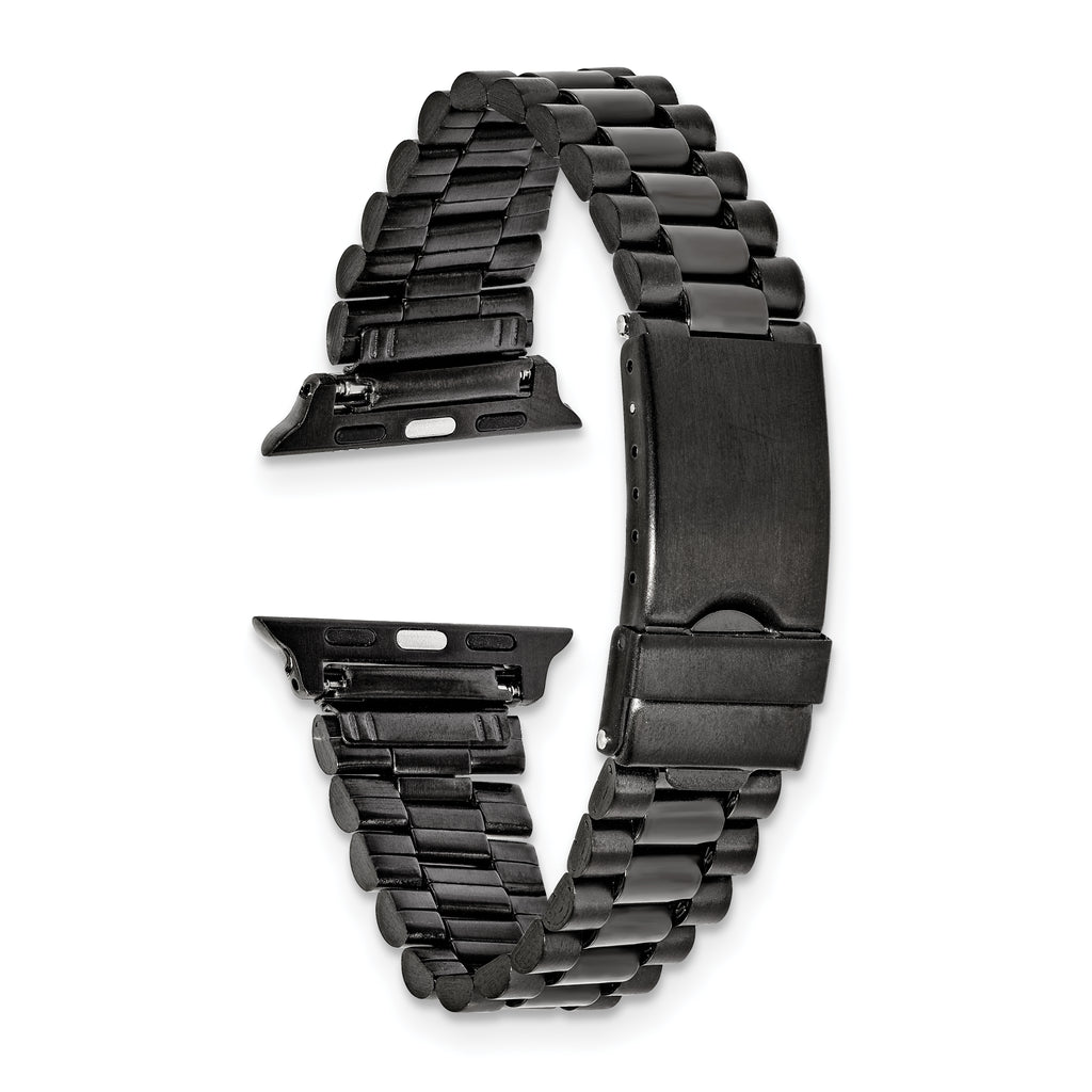 for Apple 38/40/41mm Smart Watch Long President-Style Black IP-plated Stainless Steel 7.4 inch Watch Band with Stainless Steel Adapters