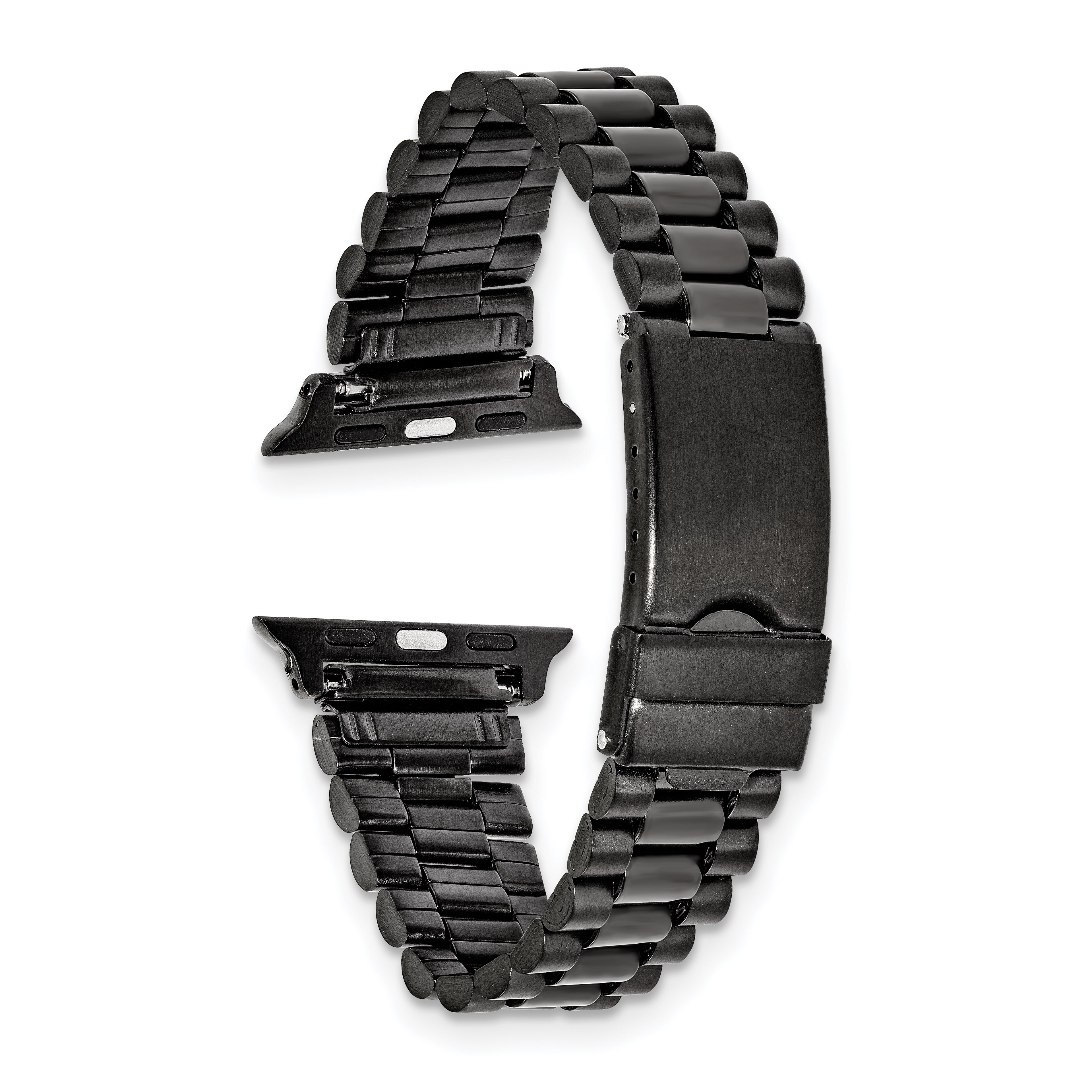 for Apple 38/40/41mm Smart Watch Long President-Style Black IP-plated Stainless Steel 7.4 inch Watch Band with Stainless Steel Adapters