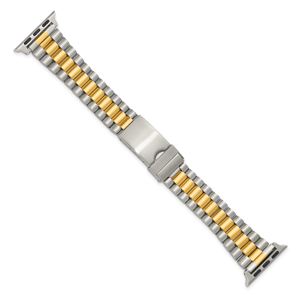 for Apple 38/40/41mm Smart Watch Long President-Style Two-Tone Stainless Steel 7.4 inch Watch Band with Stainless Steel Adapters