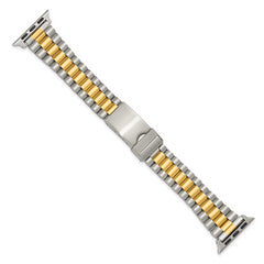 for Apple 38/40/41mm Smart Watch Long President-Style Two-Tone Stainless Steel 7.4 inch Watch Band with Stainless Steel Adapters
