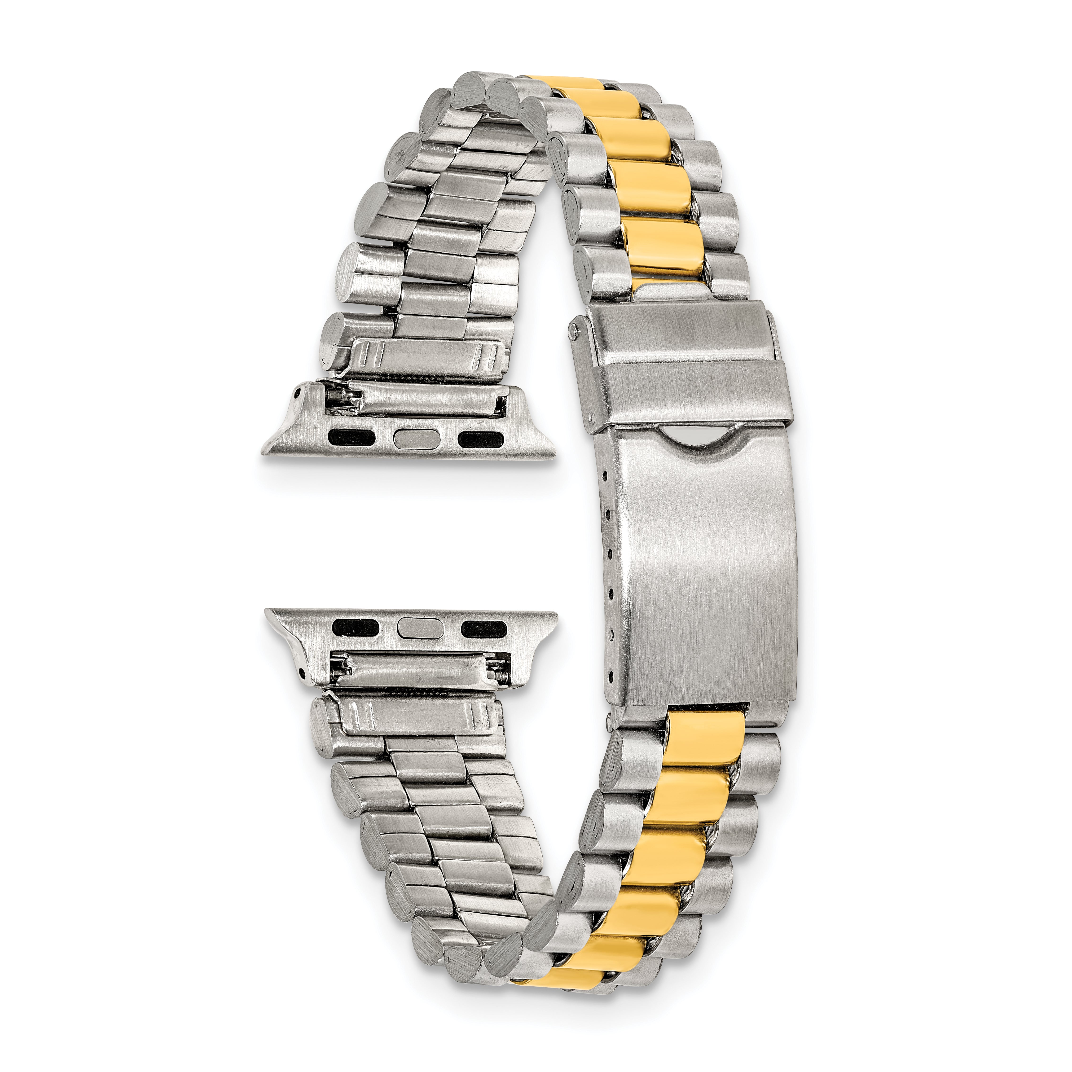 for Apple 38/40/41mm Smart Watch Long President-Style Two-Tone Stainless Steel 7.4 inch Watch Band with Stainless Steel Adapters