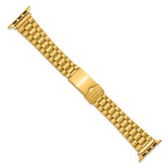 for Apple 38/40/41mm Smart Watch Long President-Style Gold IP-plated Stainless Steel 7.4 inch Watch Band with Stainless Steel Adapters