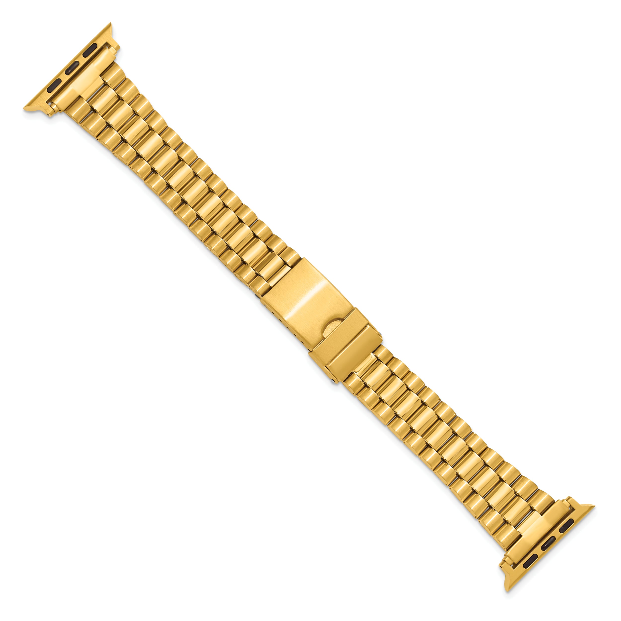 for Apple 42/44/45mm Smart Watch Long President-Style Gold IP-plated Stainless Steel 7.4 inch Watch Band with Stainless Steel Adapters