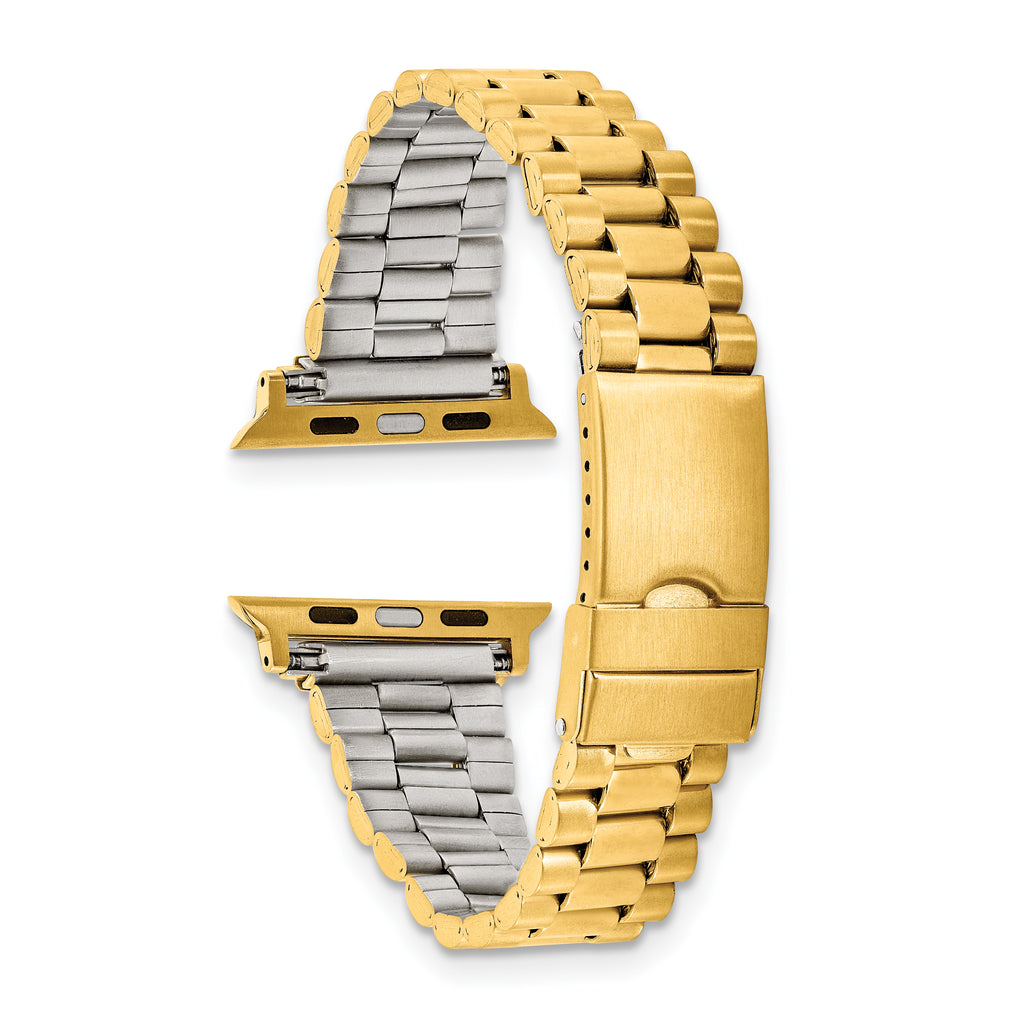 for Apple 42/44/45mm Smart Watch Long President-Style Gold IP-plated Stainless Steel 7.4 inch Watch Band with Stainless Steel Adapters