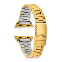 for Apple 42/44/45mm Smart Watch Long President-Style Gold IP-plated Stainless Steel 7.4 inch Watch Band with Stainless Steel Adapters