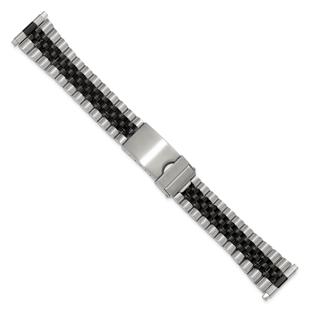 Gilden Mens 18-22mm Long Jubilee-Style Satin and Polished Black IP-plated Stainless Steel with Deployment Buckle 7 inch Watch Band