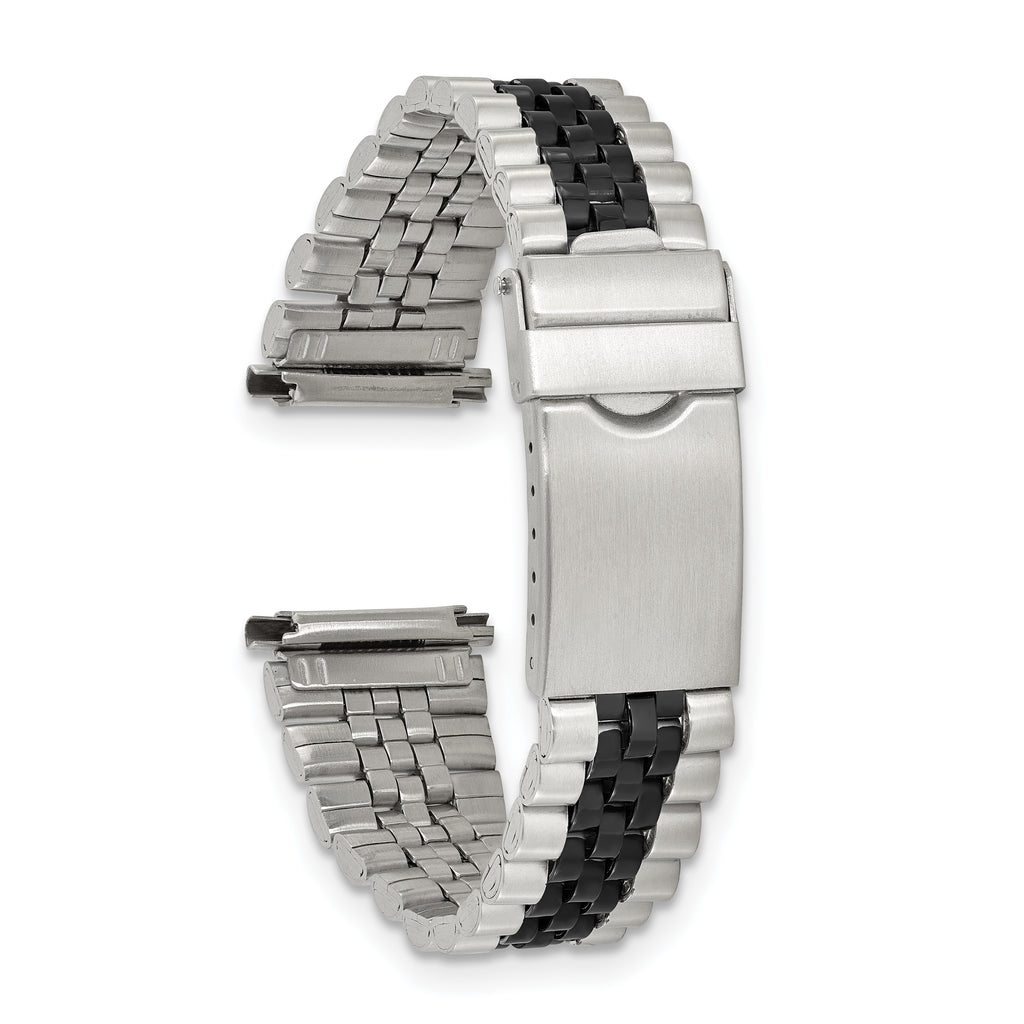 Gilden Mens 18-22mm Long Jubilee-Style Satin and Polished Black IP-plated Stainless Steel with Deployment Buckle 7 inch Watch Band