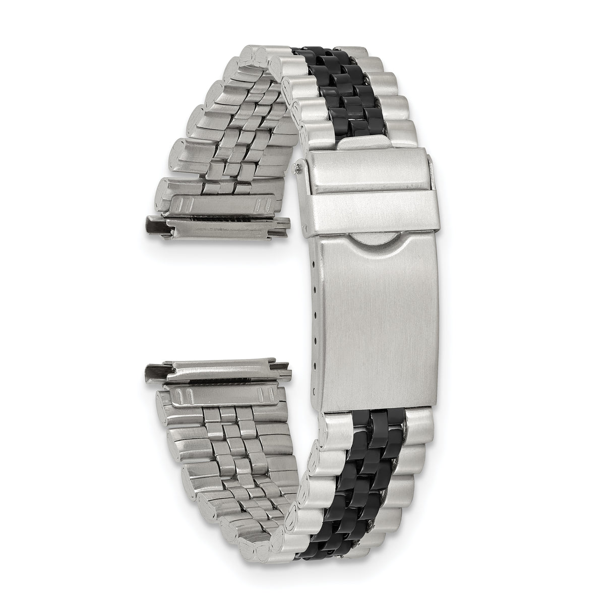 Gilden Mens 18-22mm Long Jubilee-Style Satin and Polished Black IP-plated Stainless Steel with Deployment Buckle 7 inch Watch Band