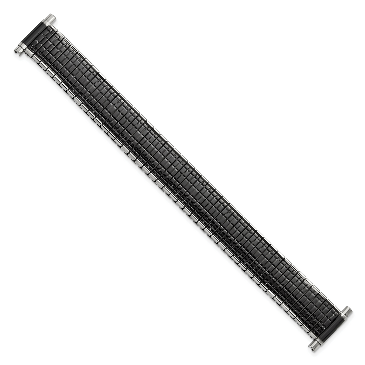 Gilden Romunda Mens 16-20mm Black and Silver-tone Stainless Steel 6.5 inch Expansion Watch Band