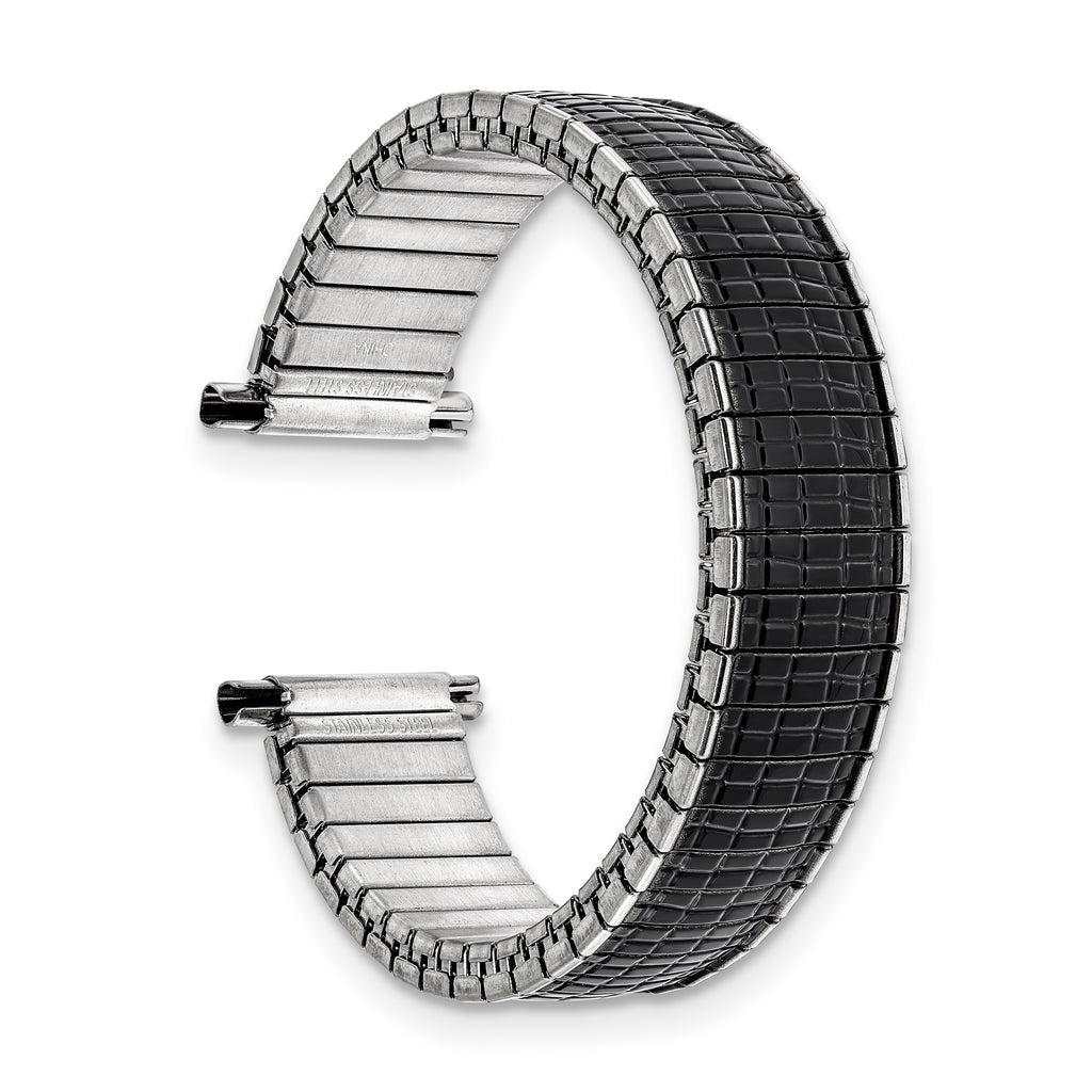 Gilden Romunda Mens 16-20mm Black and Silver-tone Stainless Steel 6.5 inch Expansion Watch Band