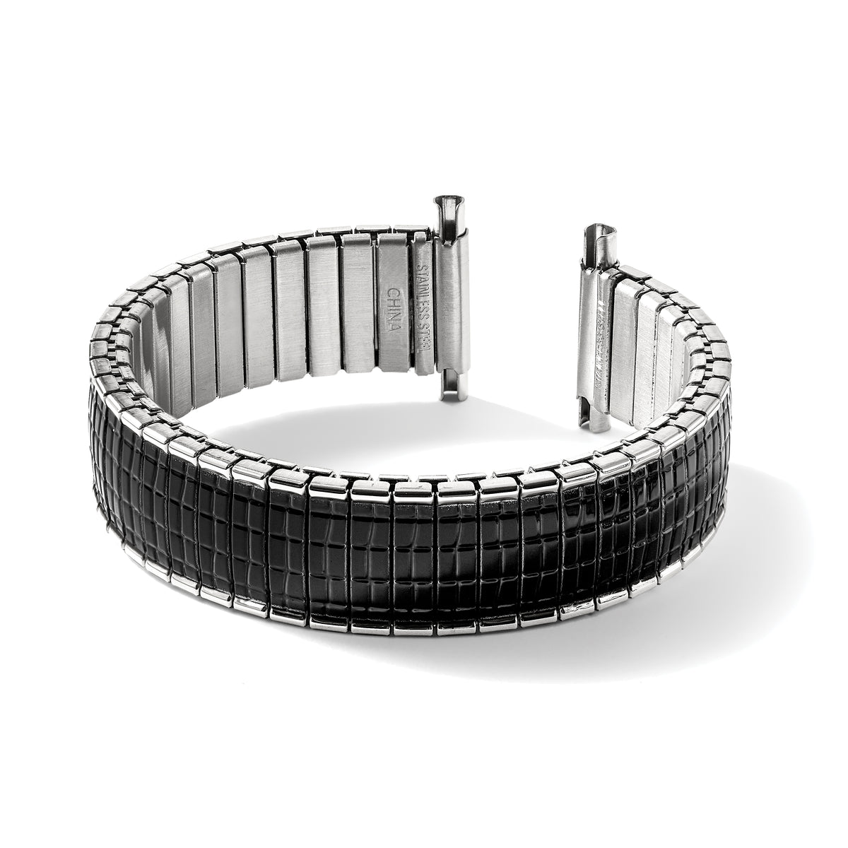 Gilden Romunda Mens 16-20mm Black and Silver-tone Stainless Steel 6.5 inch Expansion Watch Band