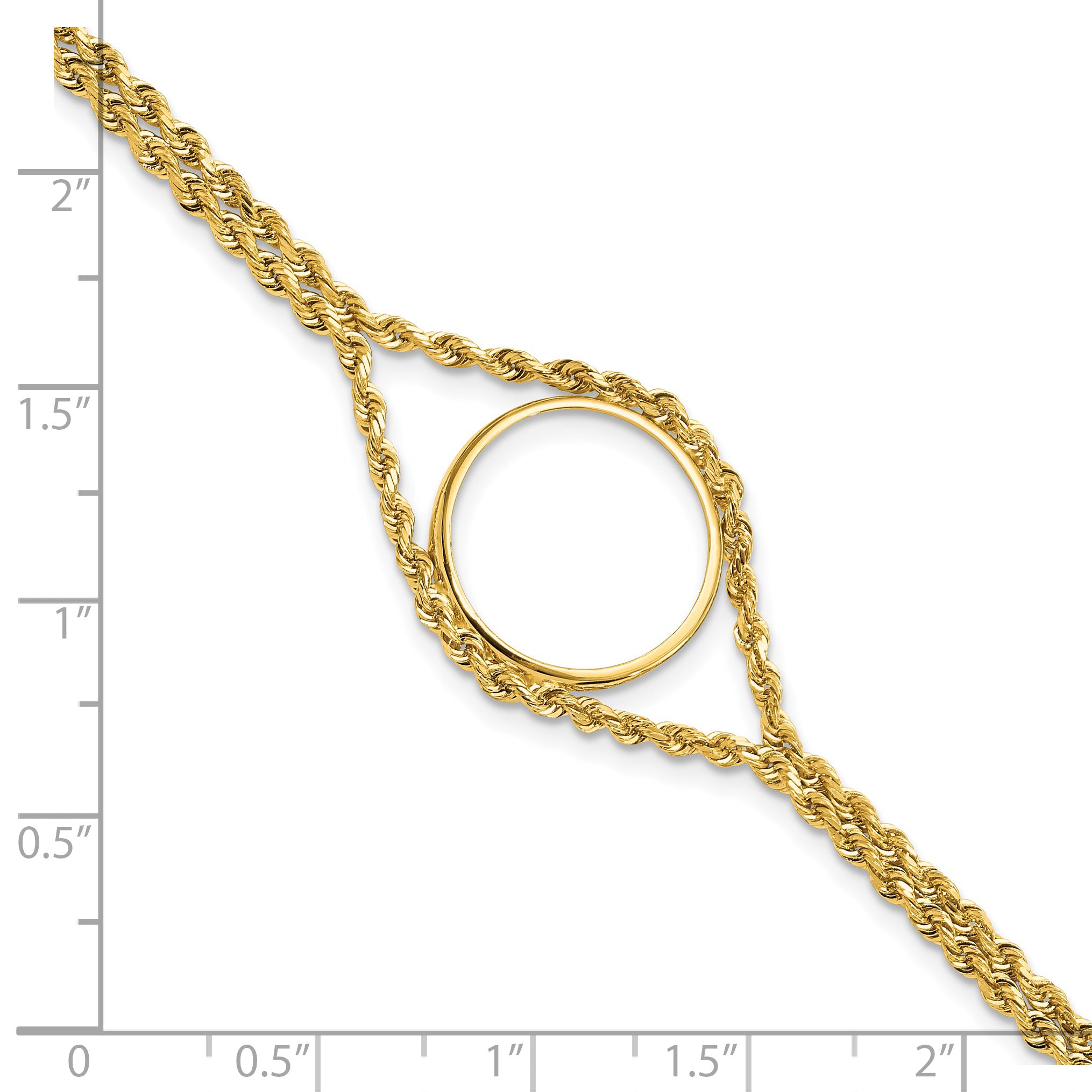 Wideband Distinguished Coin Jewelry 14k Polished Double Rope 16.5mm Prong Coin Bezel Bracelet - Sophia Jewelers