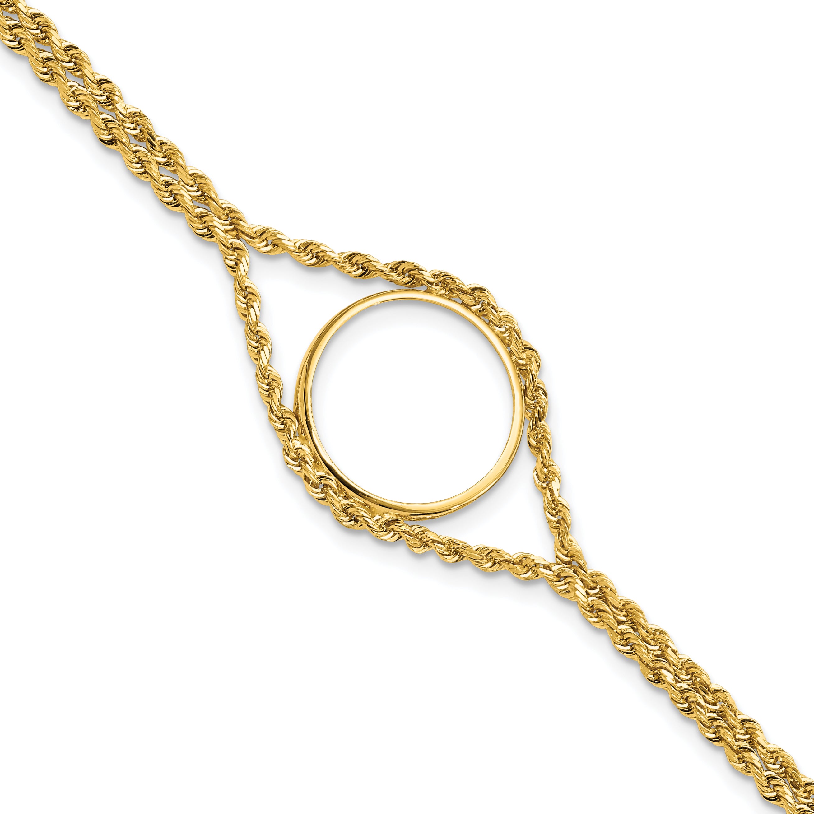 Wideband Distinguished Coin Jewelry 14k Polished Double Rope 16.5mm Prong Coin Bezel Bracelet - Sophia Jewelers