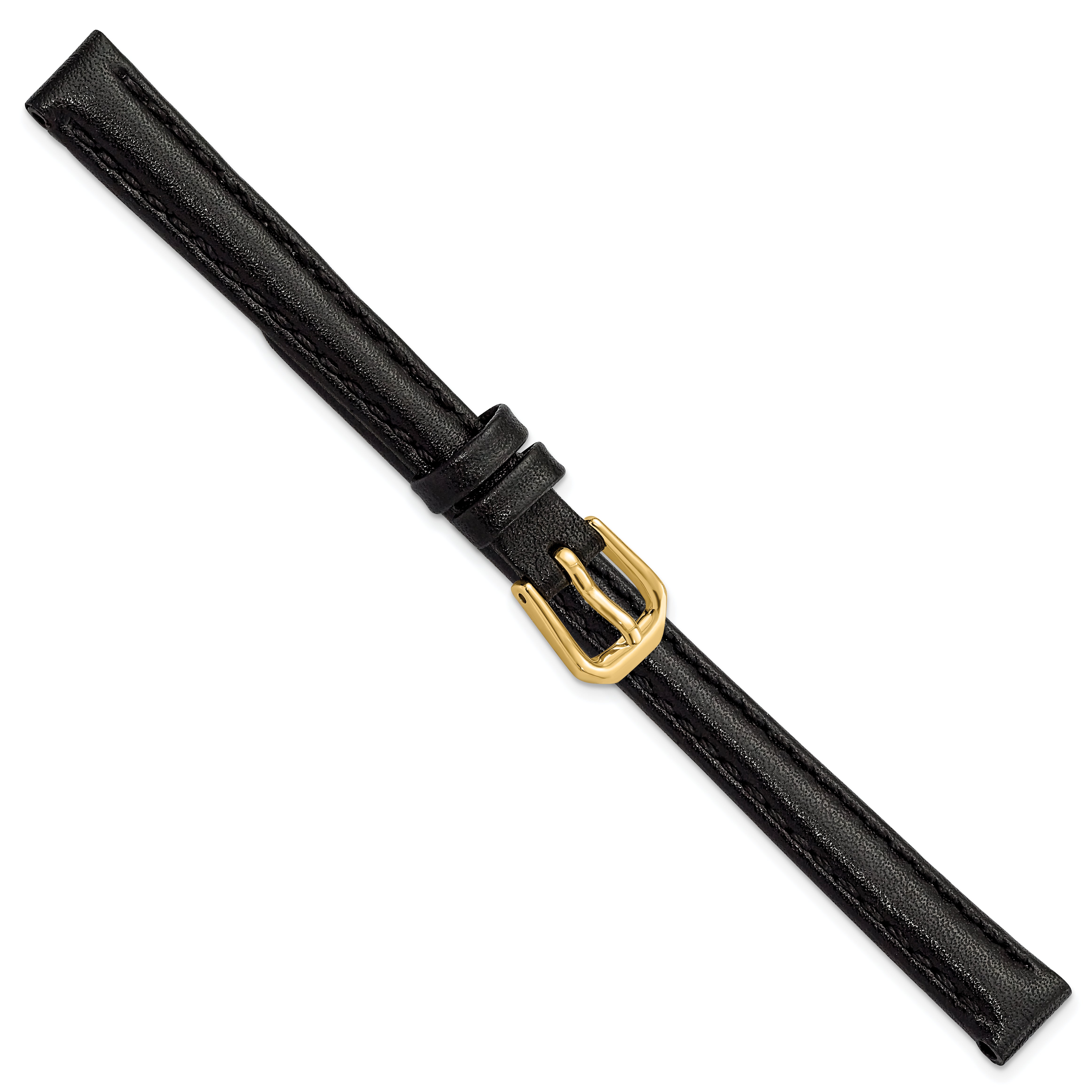 10mm Black Smooth Leather with Gold-tone Buckle 6.75 inch Watch Band