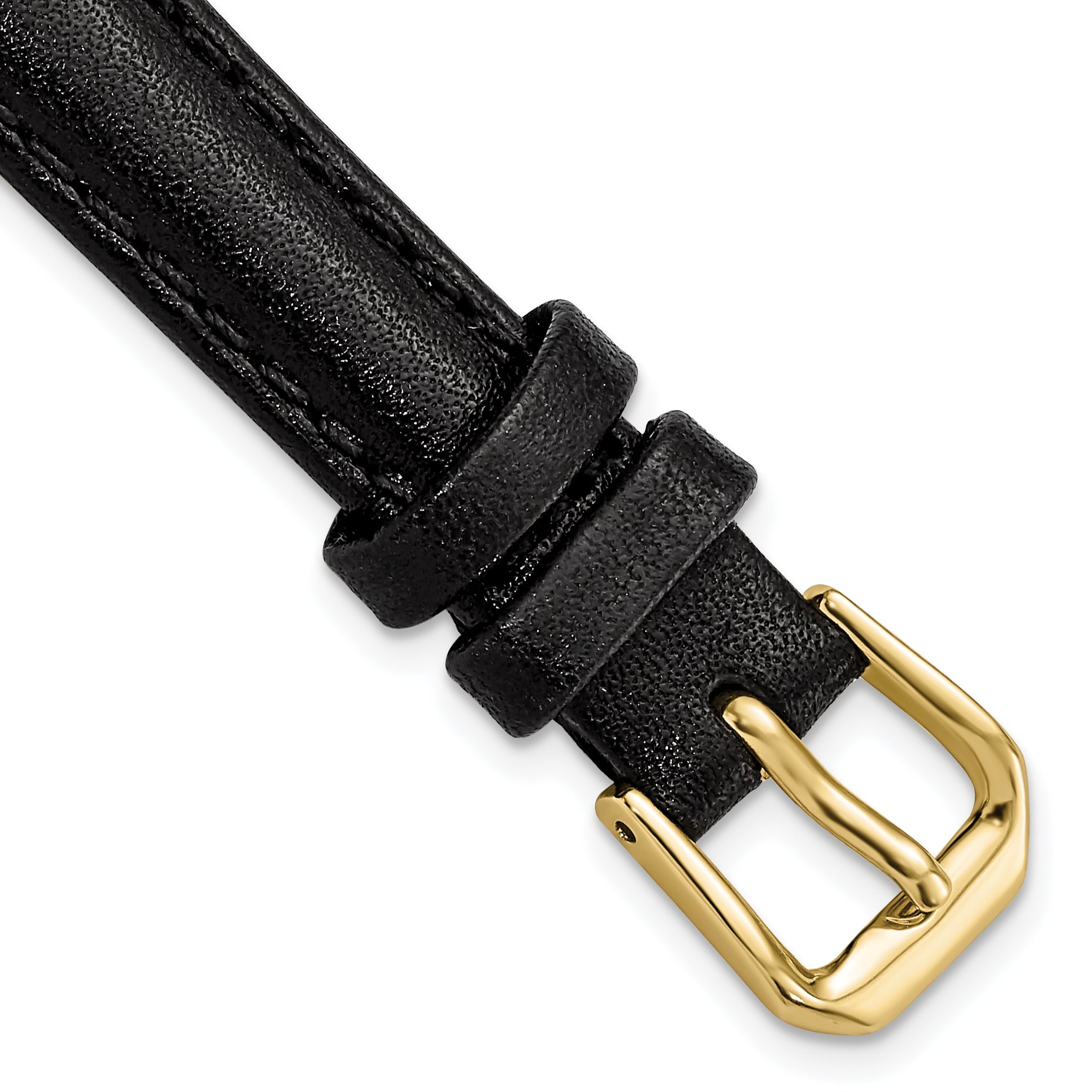 13mm Black Smooth Leather with Gold-tone Buckle 6.75 inch Watch Band