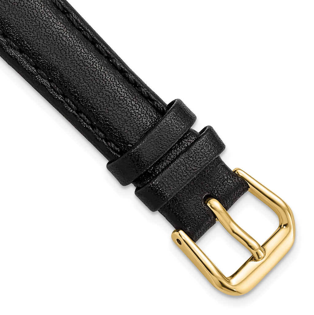 Smooth Leather Watch Band in Black with Gold-Tone Buckle