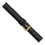 Black Smooth Leather Watch Band with Gold-Tone Buckle, 15mm - Sophia Jewelers