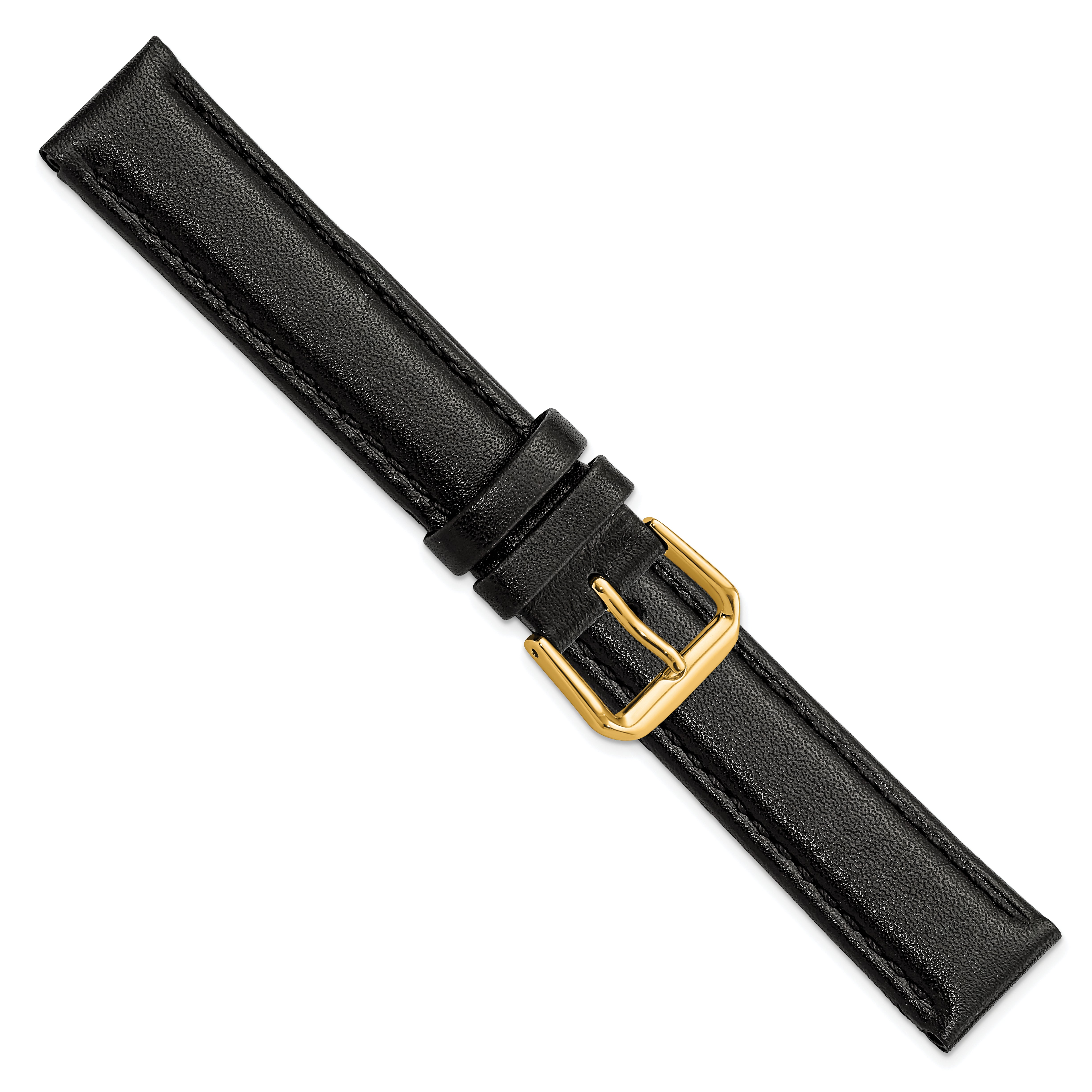 17mm Black Smooth Leather with Gold-tone Buckle 7.5 inch Watch Band