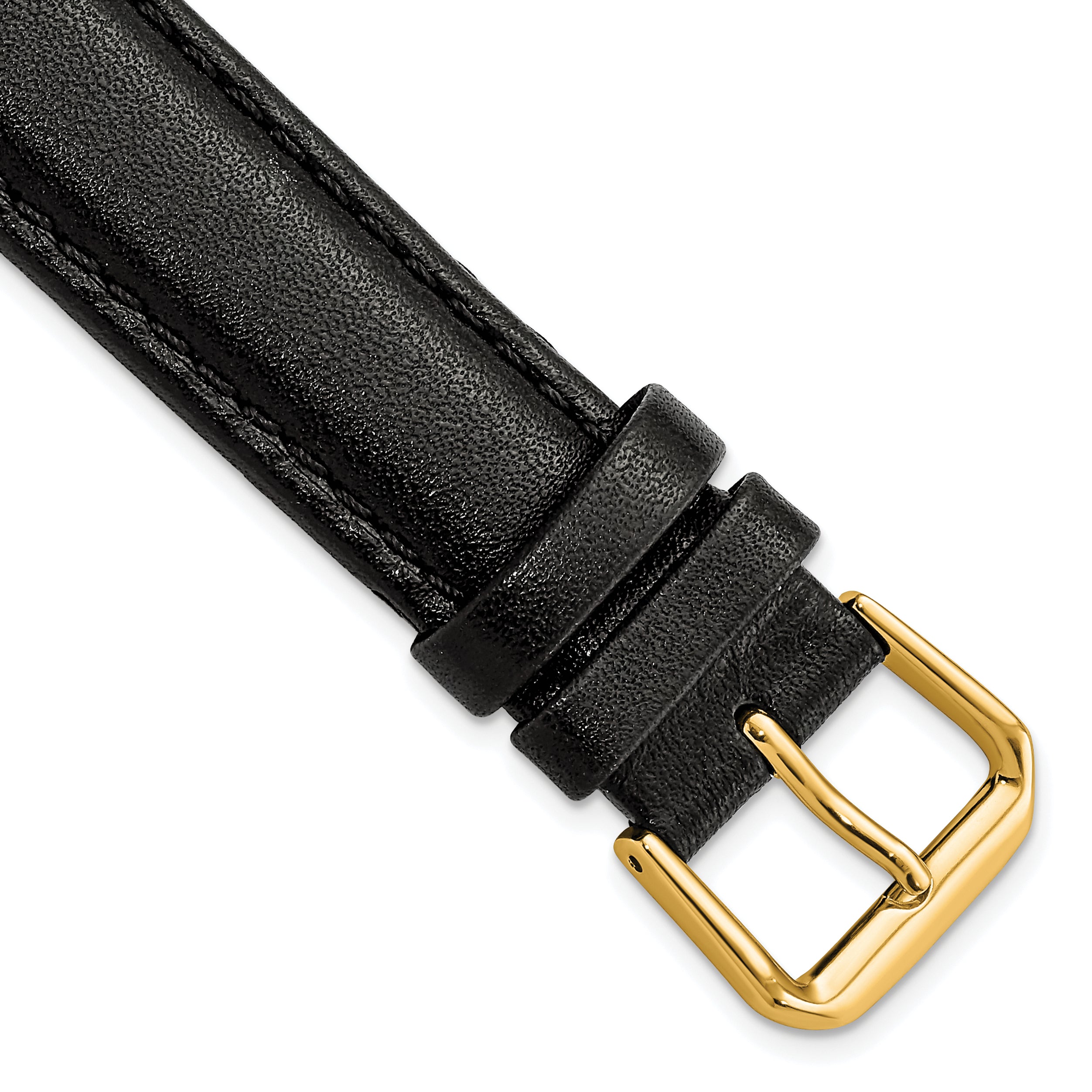 17mm Black Smooth Leather with Gold-tone Buckle 7.5 inch Watch Band