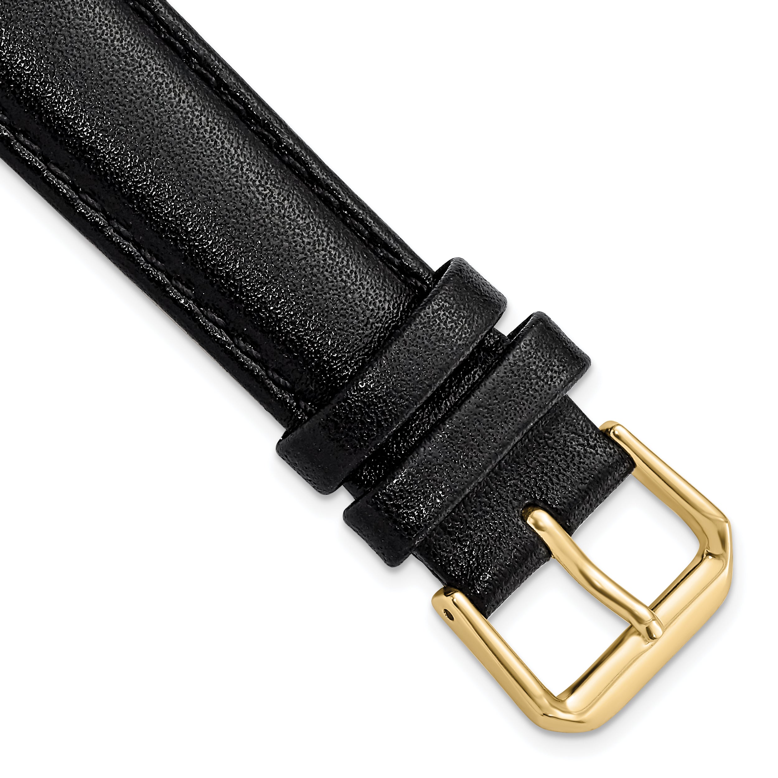18mm Black Smooth Leather with Gold-tone Buckle 7.5 inch Watch Band