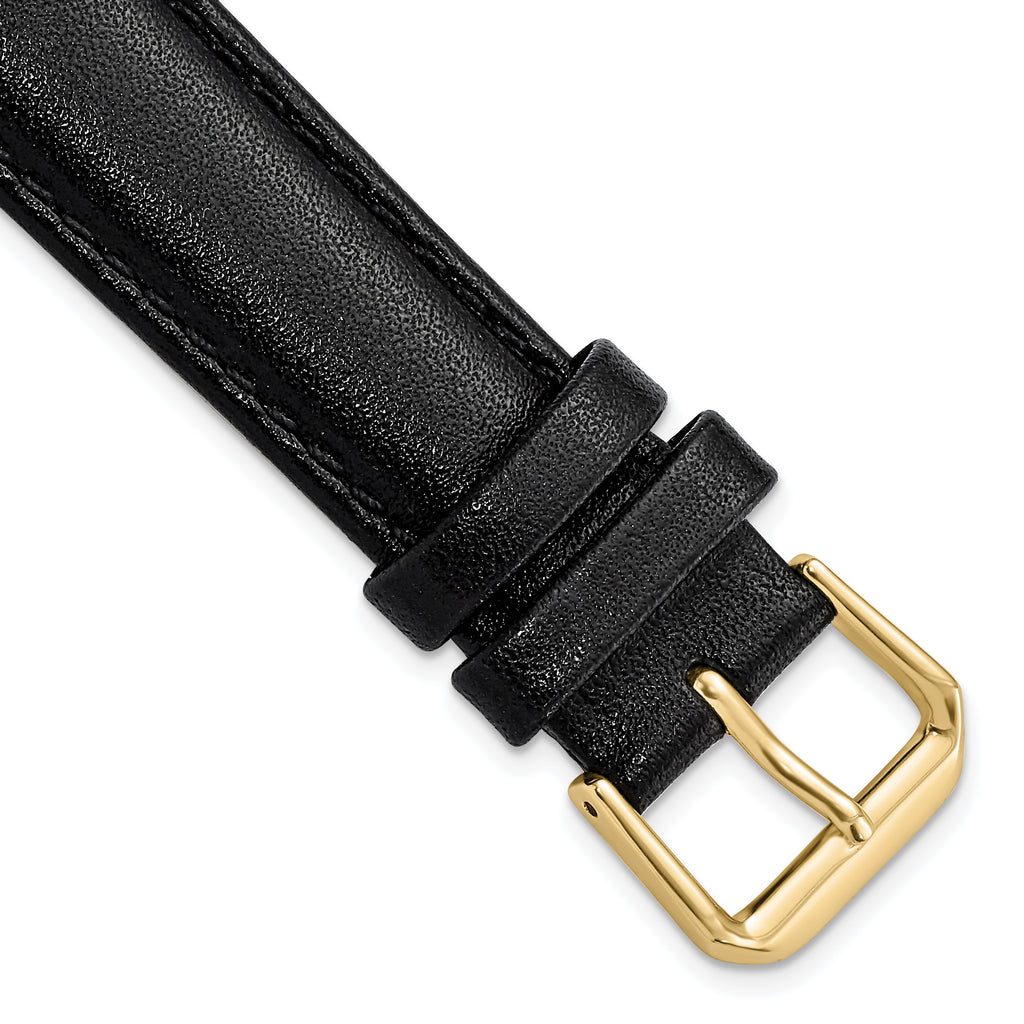 Smooth Leather Watch Band in Black with Gold-Tone Buckle