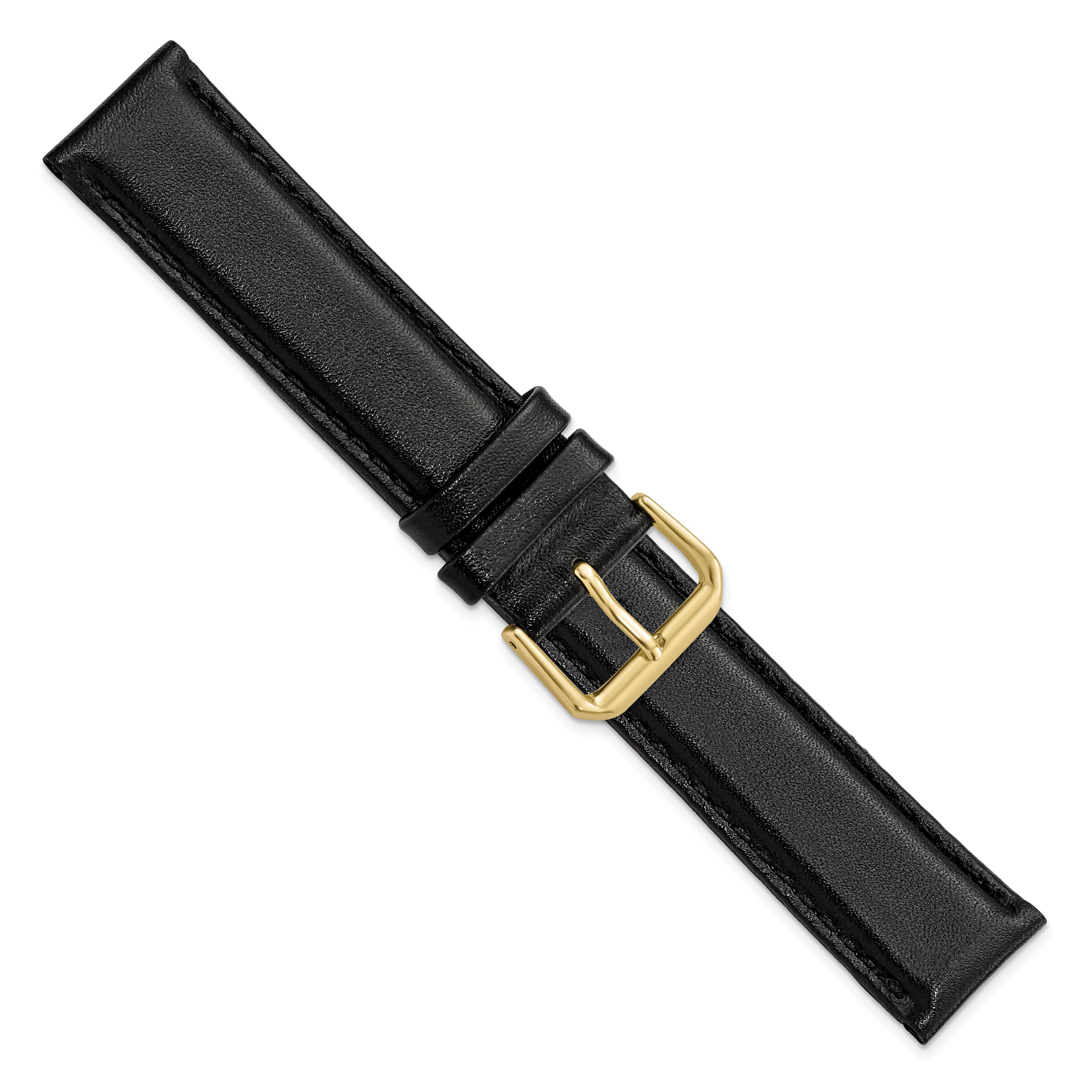 19mm Black Smooth Leather with Gold-tone Buckle 7.5 inch Watch Band