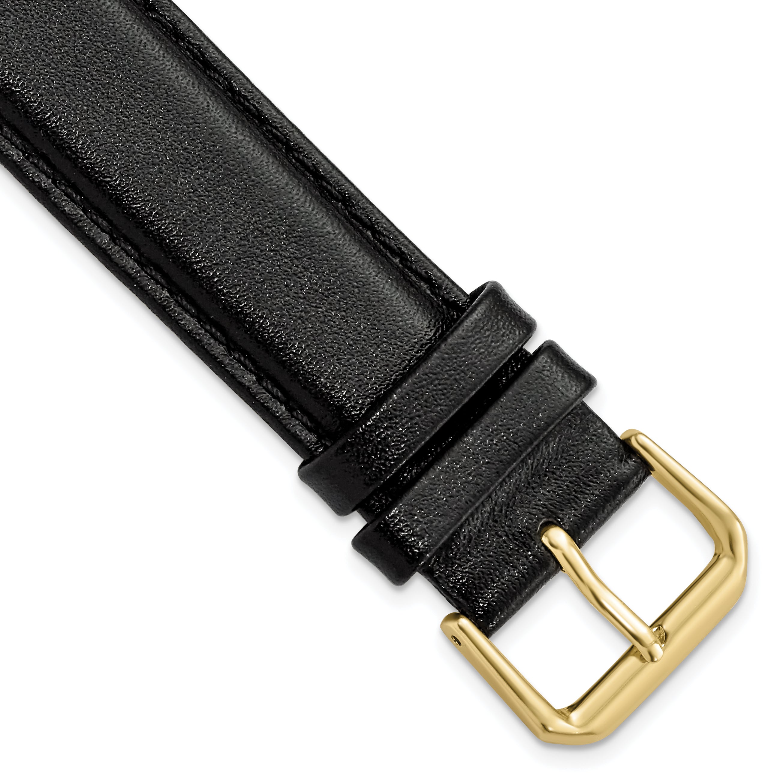 19mm Black Smooth Leather with Gold-tone Buckle 7.5 inch Watch Band