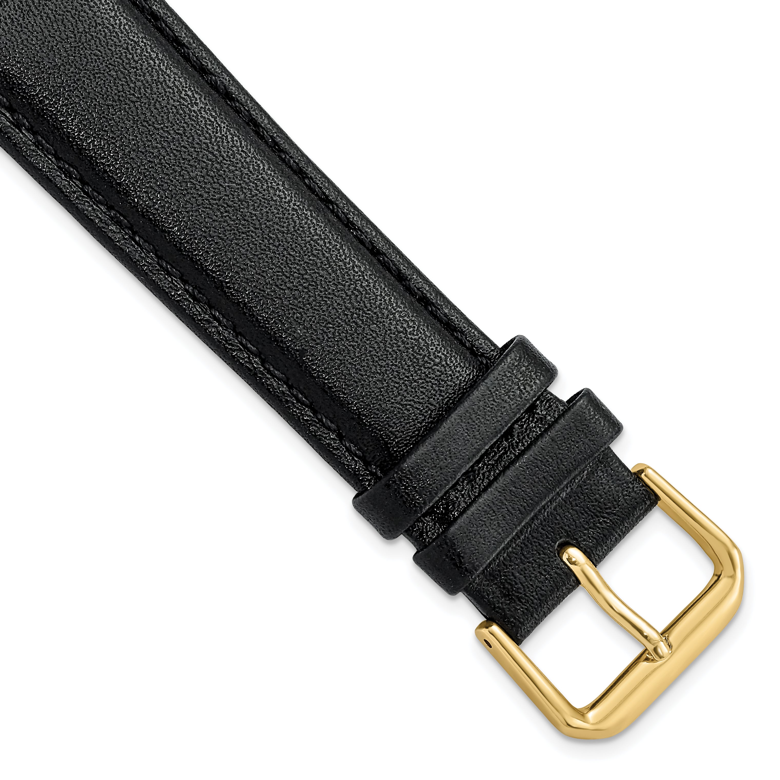 20mm Black Smooth Leather with Gold-tone Buckle 7.5 inch Watch Band