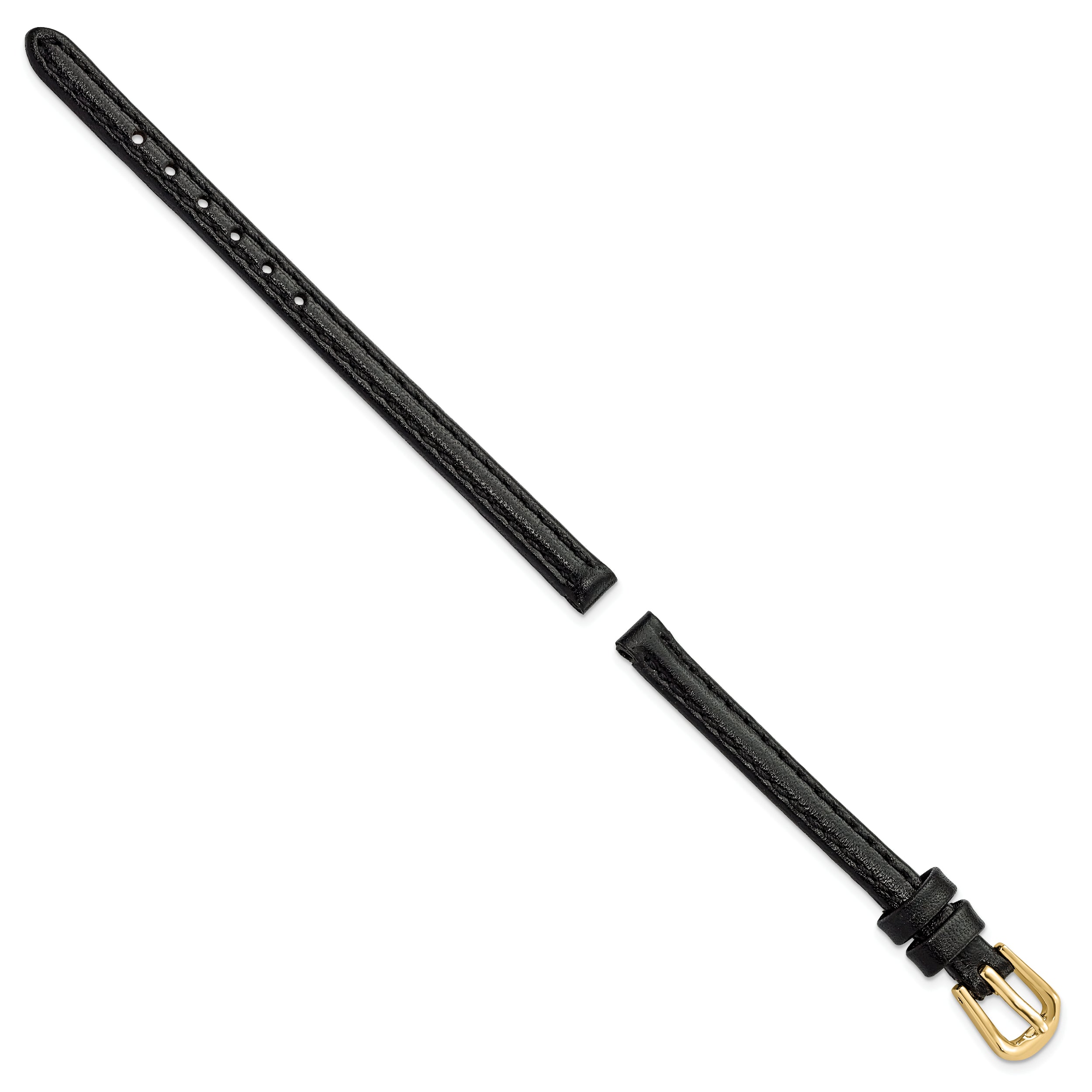 6mm Black Smooth Leather with Gold-tone Buckle 6.75 inch Watch Band