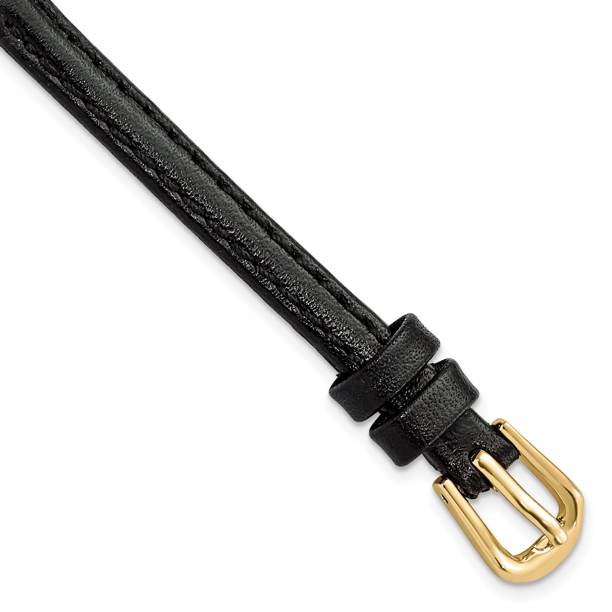 6mm Black Smooth Leather with Gold-tone Buckle 6.75 inch Watch Band