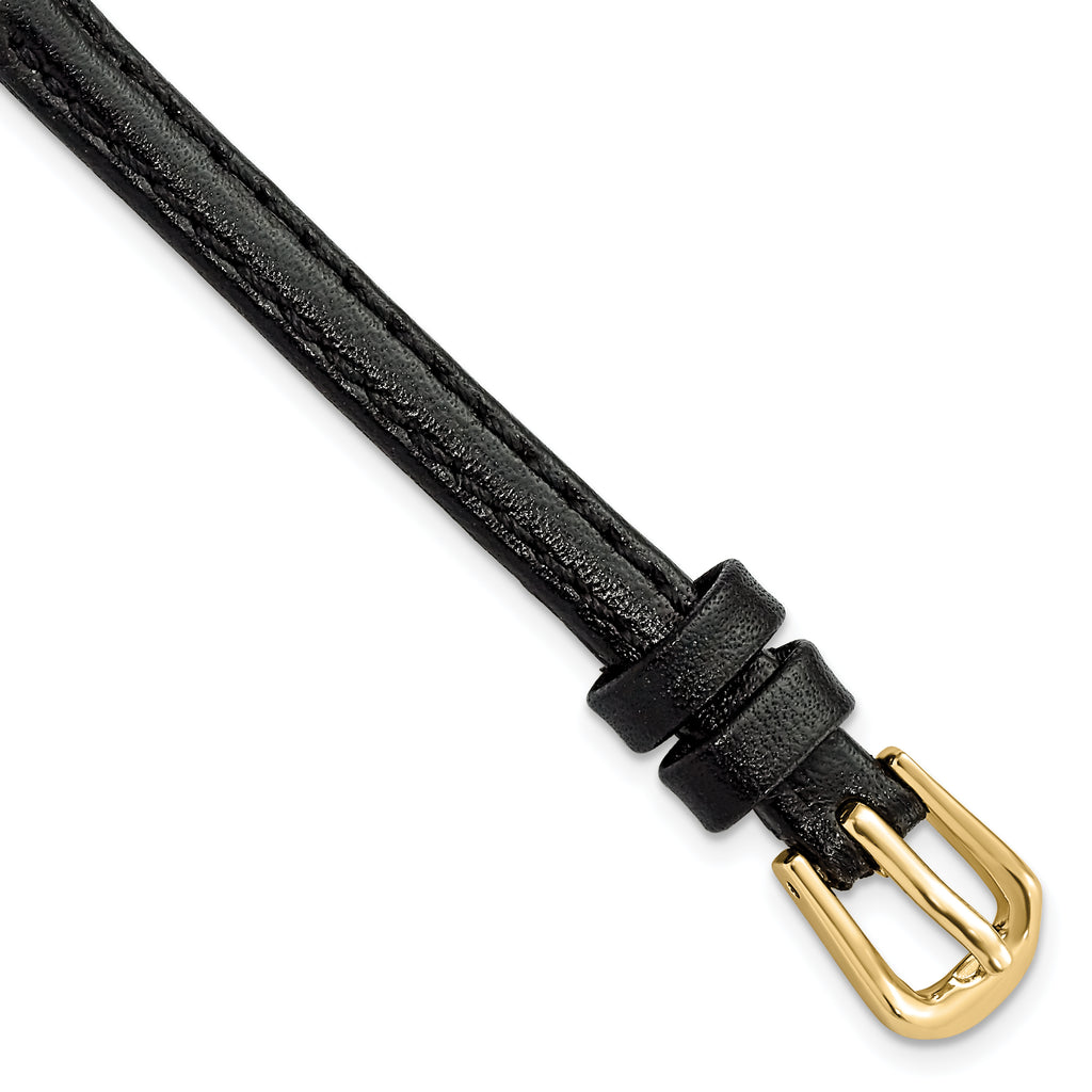 6mm Black Smooth Leather with Gold-tone Buckle 6.75 inch Watch Band