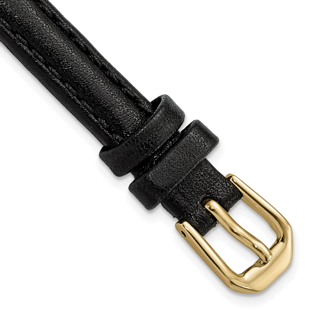 8mm Black Smooth Leather with Gold-tone Buckle 6.75 inch Watch Band