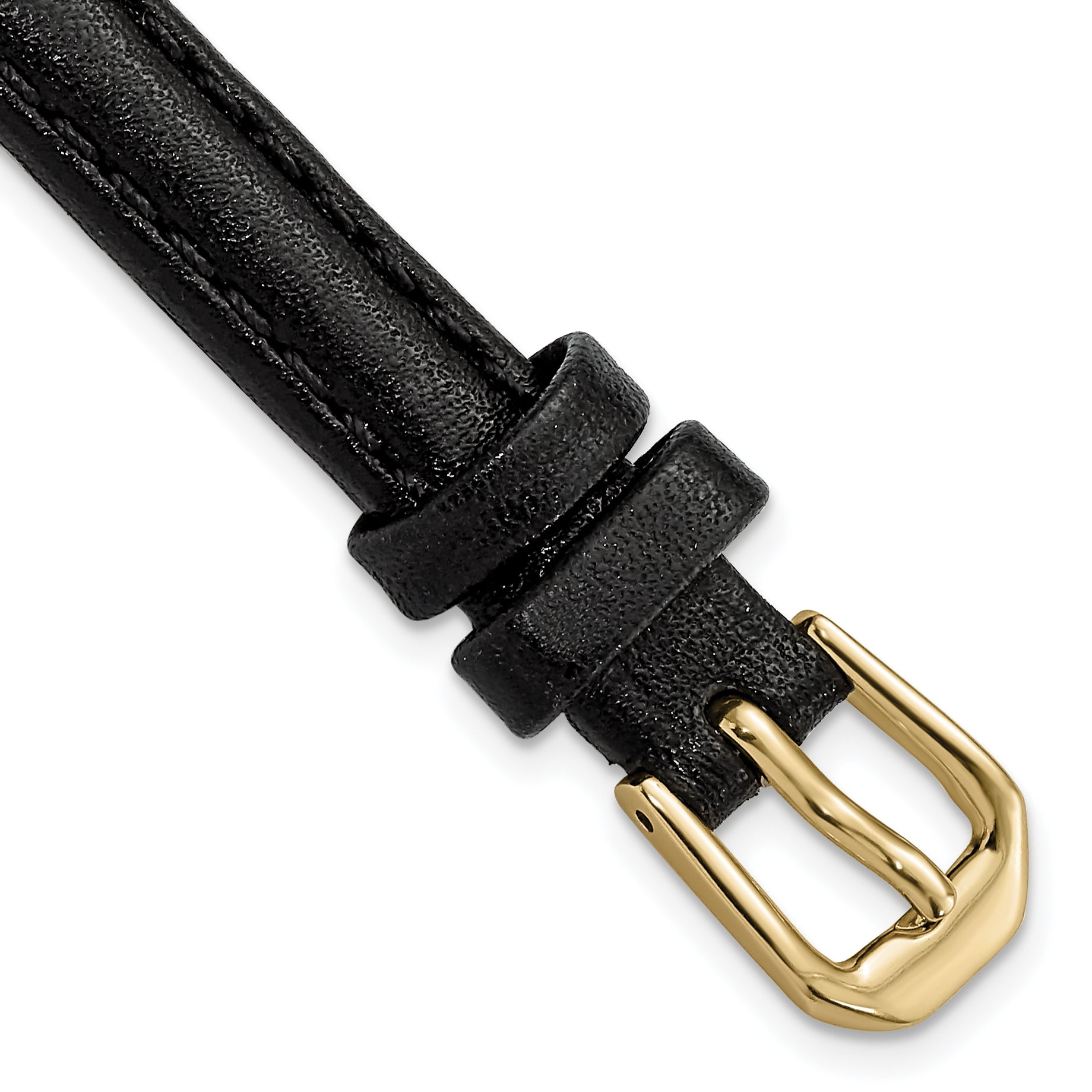8mm Black Smooth Leather with Gold-tone Buckle 6.75 inch Watch Band