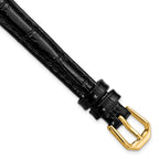 10mm Black Crocodile Grain Leather with Dark Stitching and Gold-tone Buckle 6.75 inch Watch Band