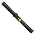 DeBeer 12mm Black Crocodile Grain Leather with Dark Stitching and Gold-tone Buckle 6.75 inch Watch Band