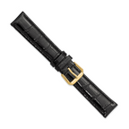 DeBeer 18mm Black Crocodile Grain Leather with Dark Stitching and Gold-tone Buckle 7.5 inch Watch Band