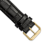 10mm Black Crocodile Grain Leather with Dark Stitching and Gold-tone Buckle 6.75 inch Watch Band