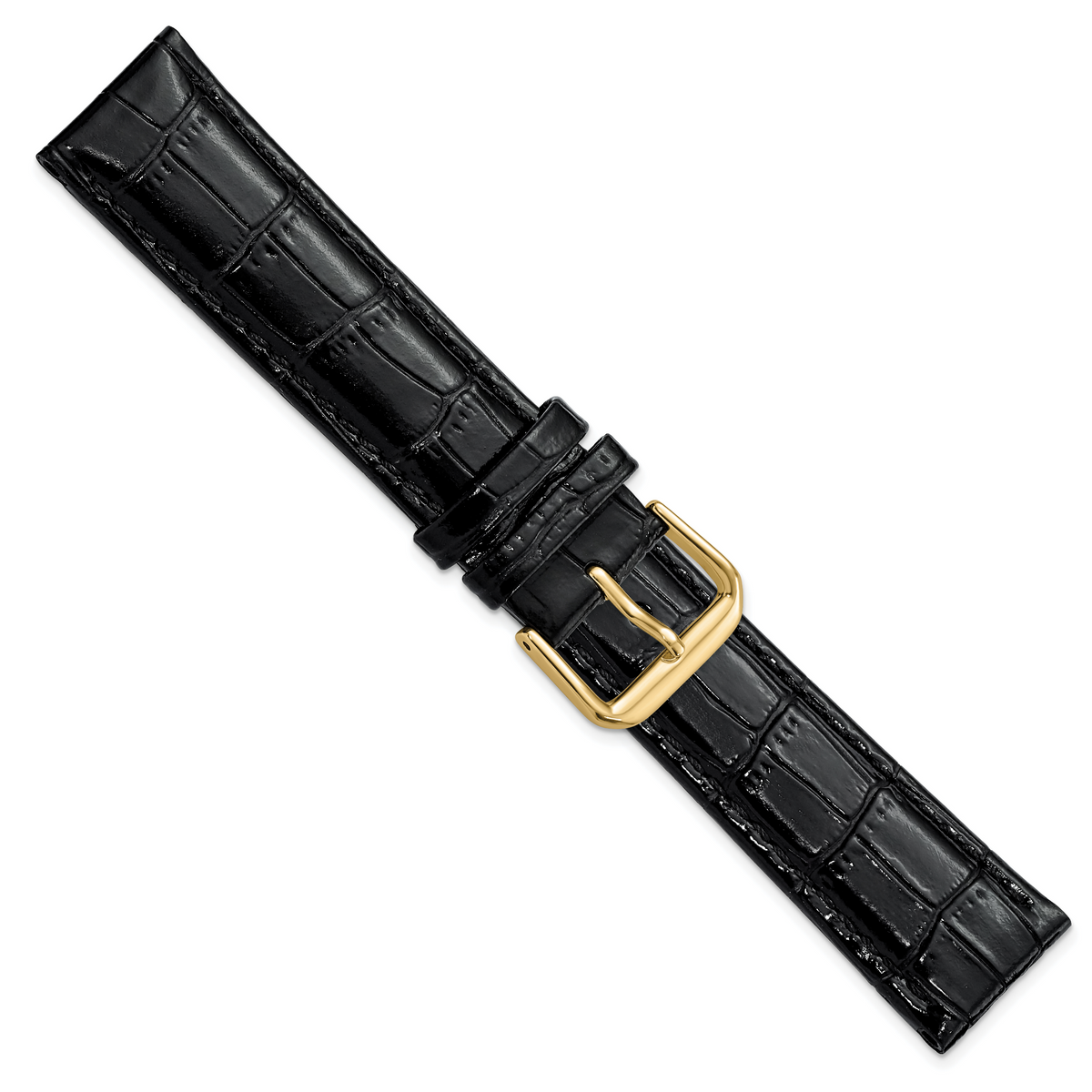 DeBeer 20mm Black Crocodile Grain Leather with Dark Stitching and Gold-tone Buckle 7.5 inch Watch Band