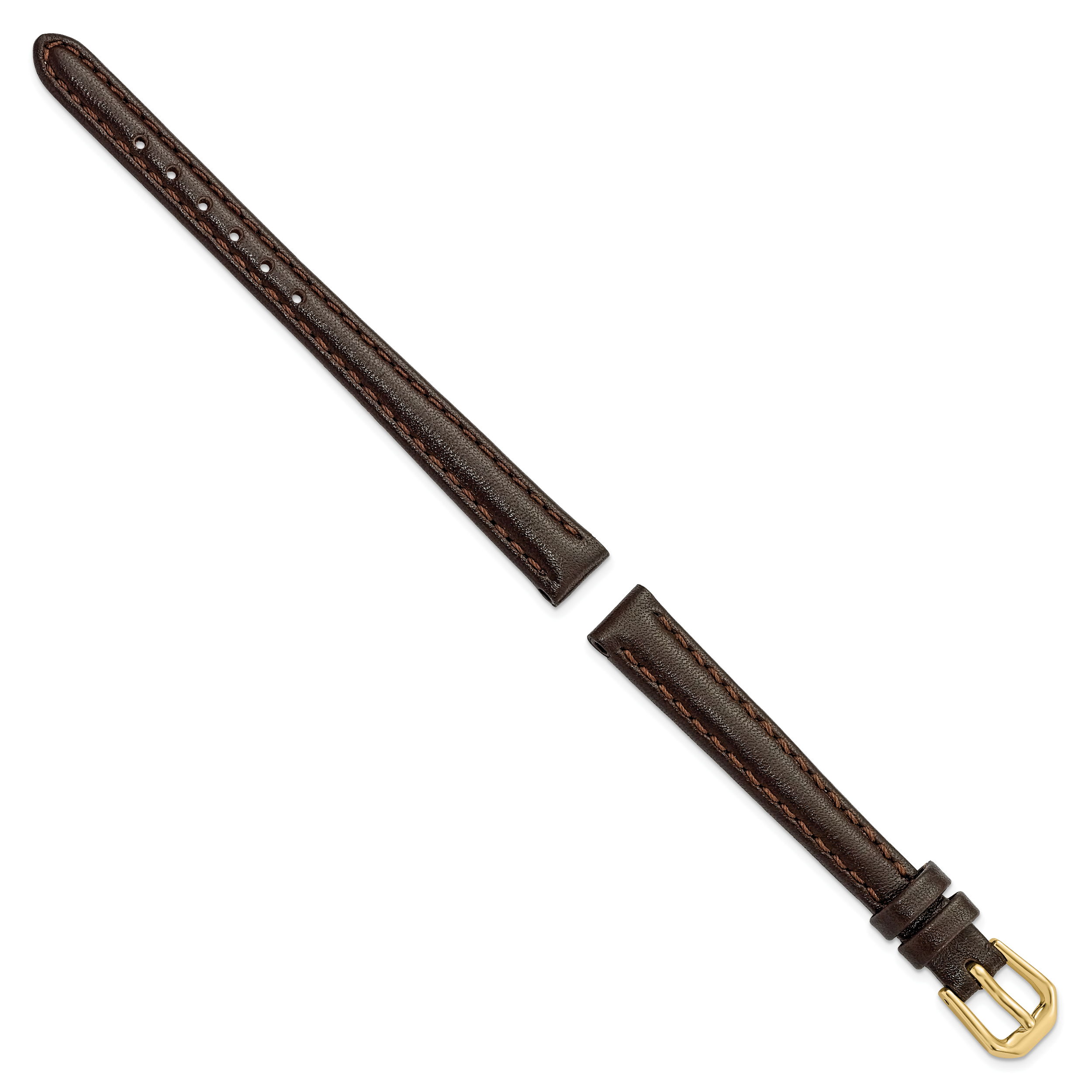 Smooth Leather Watch Band in Dark Brown with Gold-Tone Buckle, 19mm Secondary image