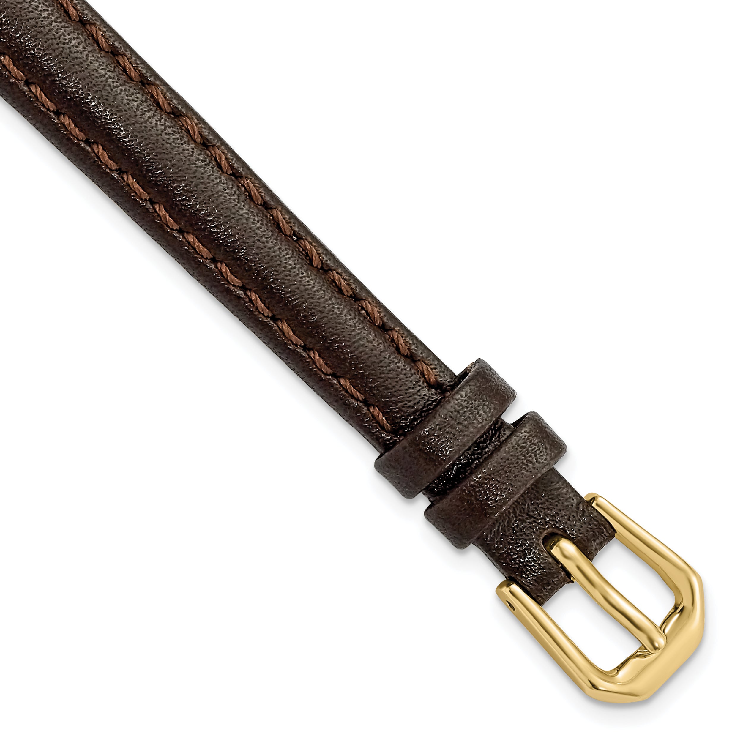 10mm Dark Brown Smooth Leather with Gold-tone Buckle 6.75 inch Watch Band Main image