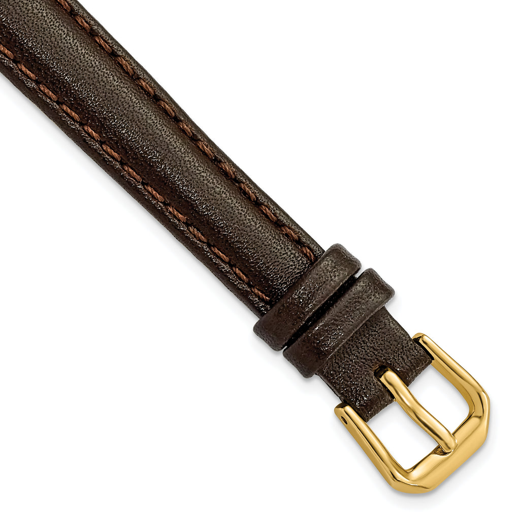 Smooth Leather Watch Band in Dark Brown with Gold-Tone Buckle, 19mm