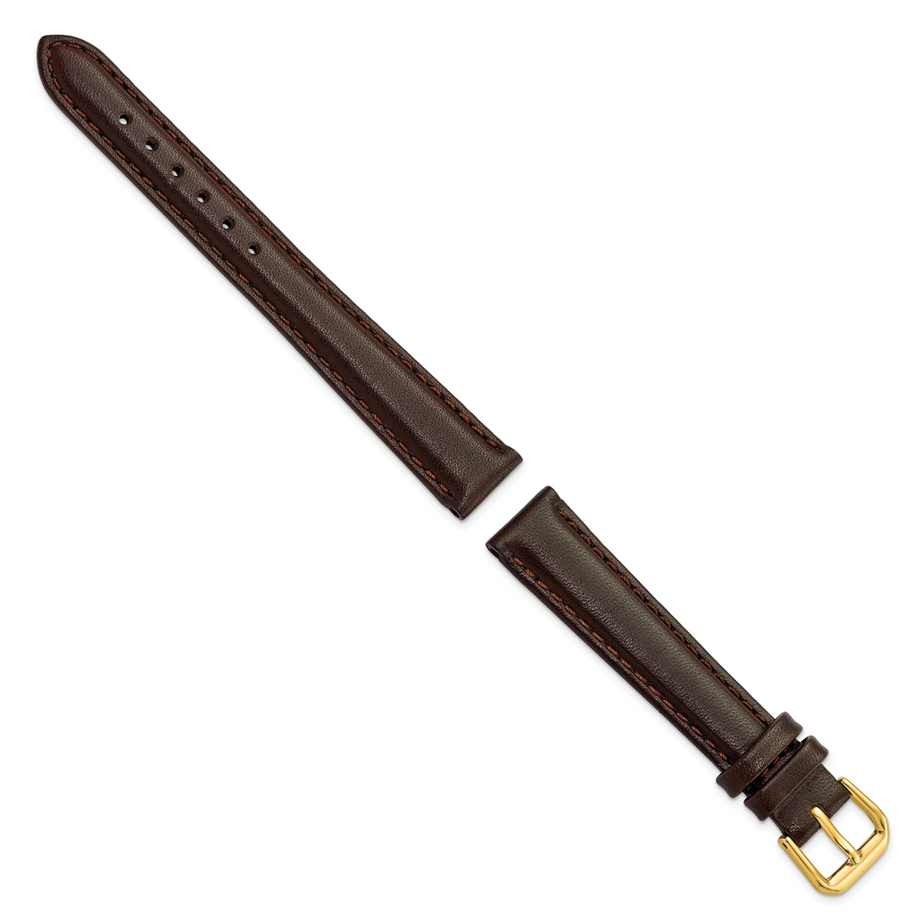 DeBeer 14mm Dark Brown Smooth Leather with Gold-tone Buckle 6.75 Watch Band