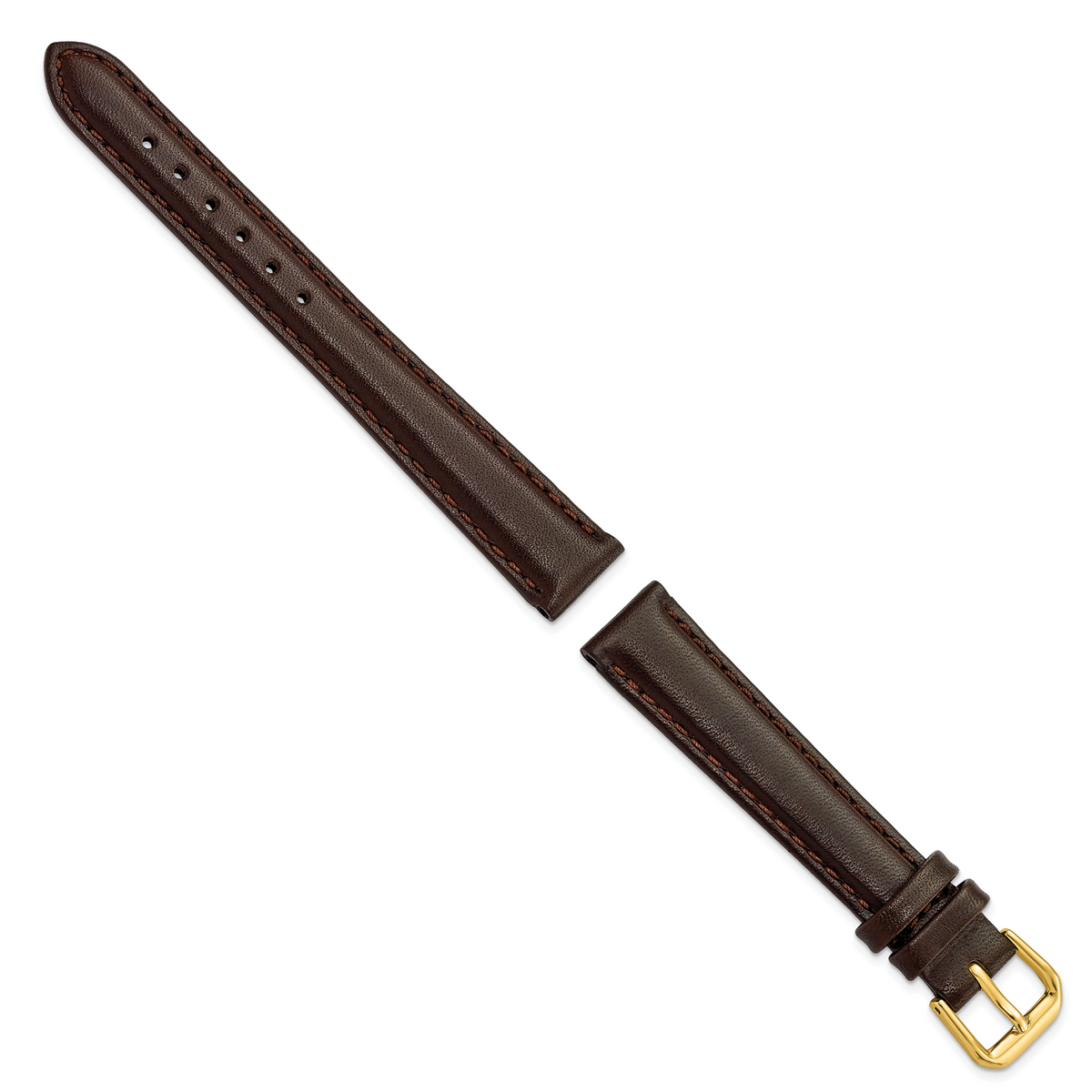 DeBeer 14mm Dark Brown Smooth Leather with Gold-tone Buckle 6.75 Watch Band