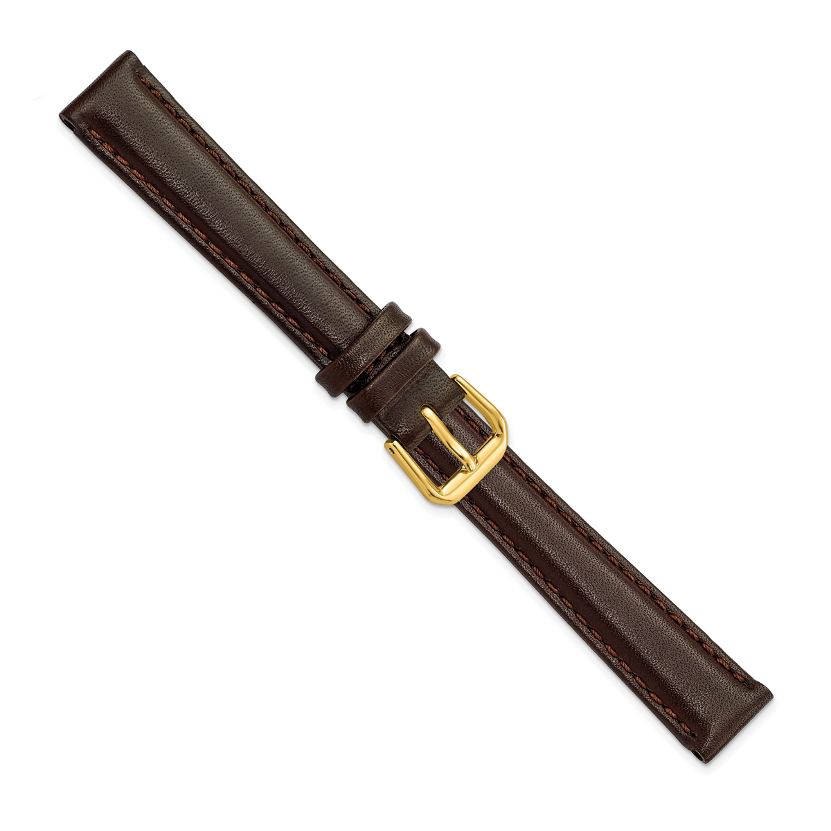 DeBeer 14mm Dark Brown Smooth Leather with Gold-tone Buckle 6.75 Watch Band