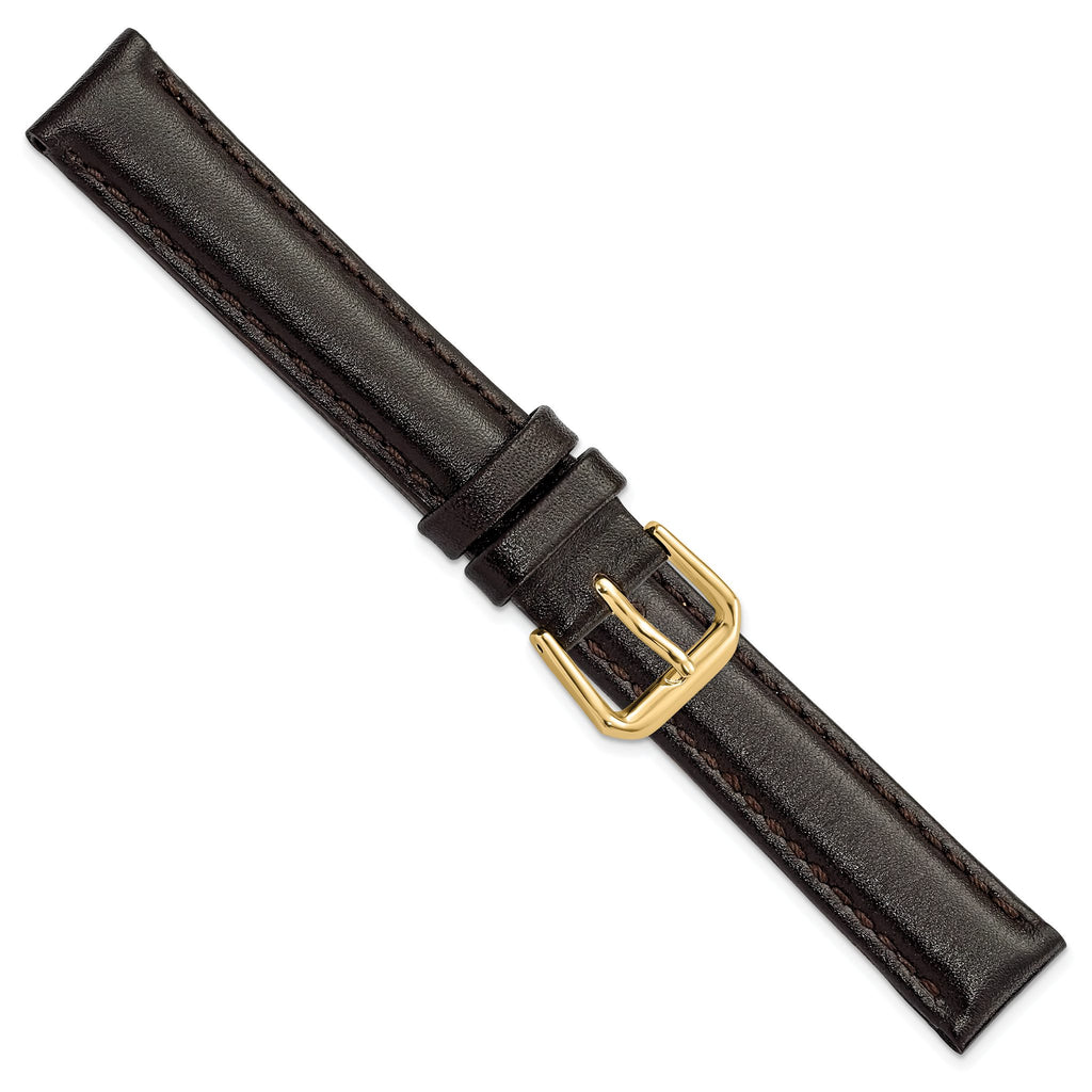 DeBeer 15mm Dark Brown Smooth Leather with Gold-tone Buckle 7.5 inch Watch Band