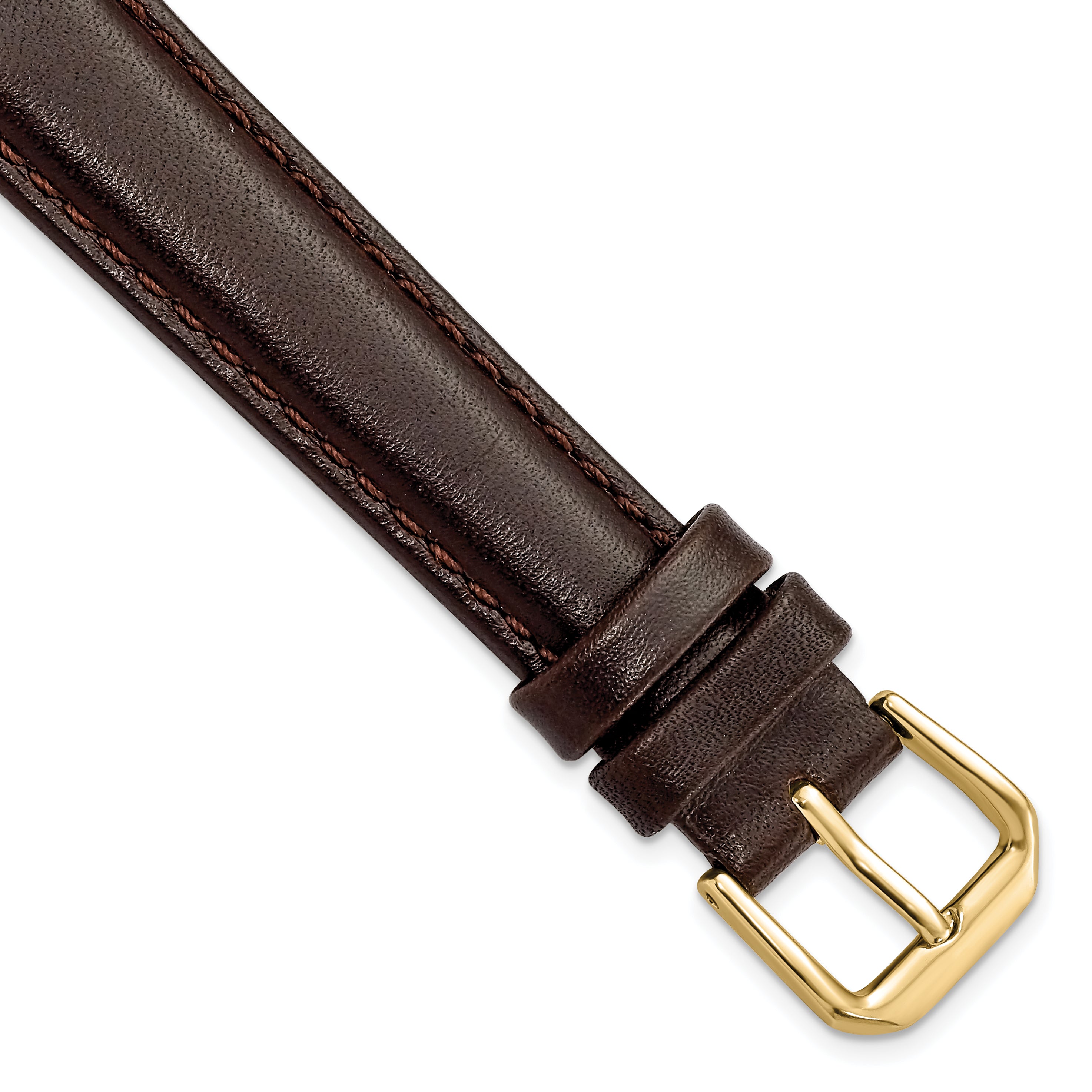 Smooth Leather Watch Band in Dark Brown with Gold-Tone Buckle, 19mm